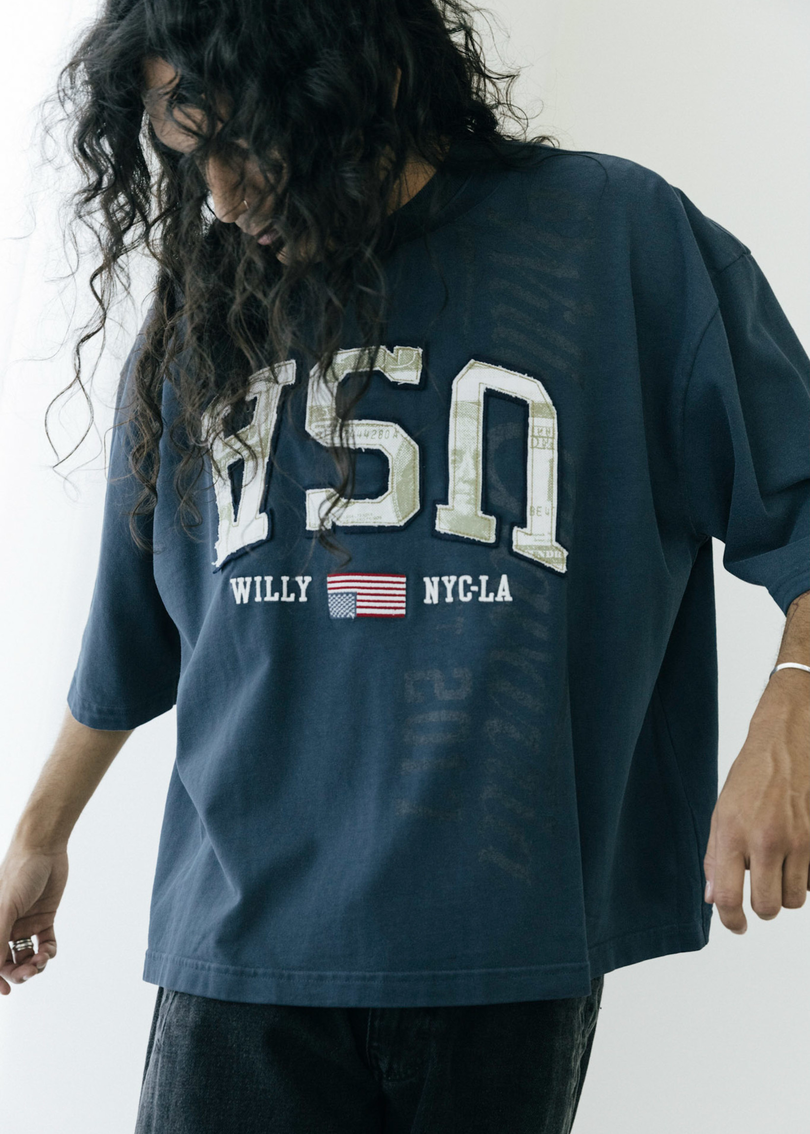 Willy Chavarria Buffalo USA Tee in Blue - NOW OR NEVER