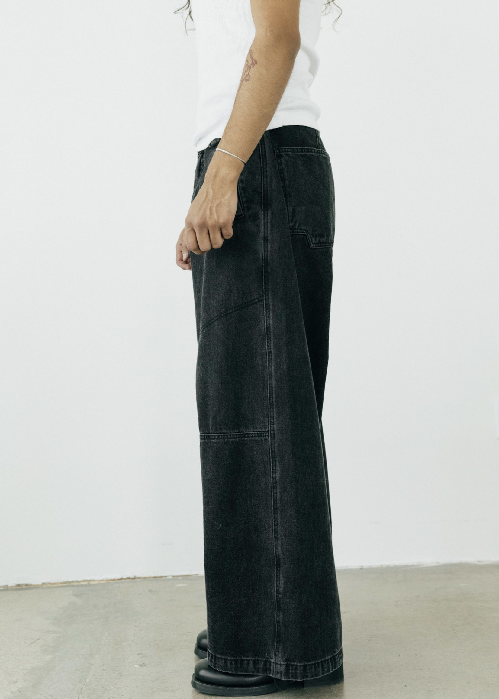 WILLY CHAVARRIA Raver Wide Leg Jeans in Washed Black