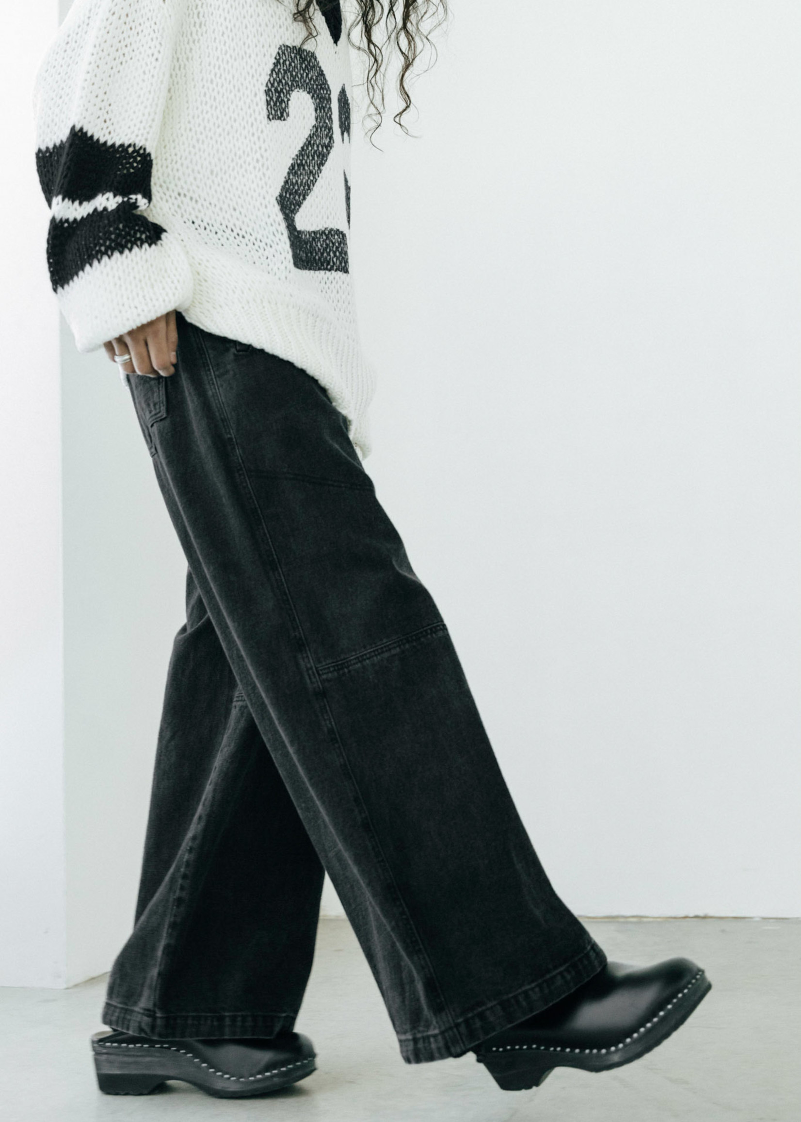WILLY CHAVARRIA Raver Wide Leg Jeans in Washed Black