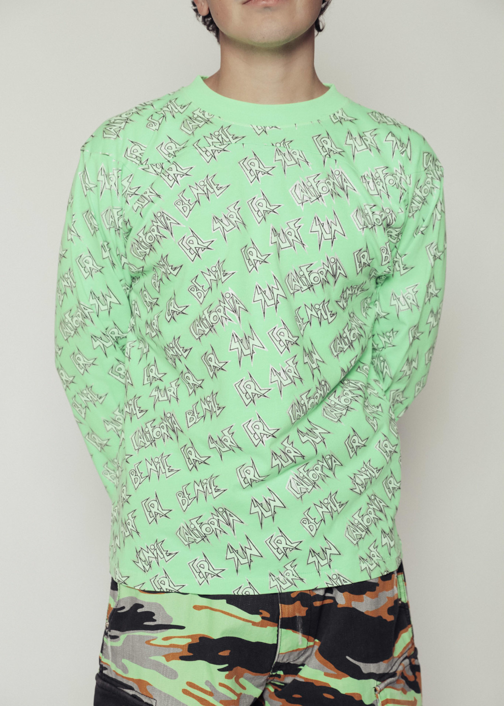 ERL L/S All Over Logo Print T-shirt in Green