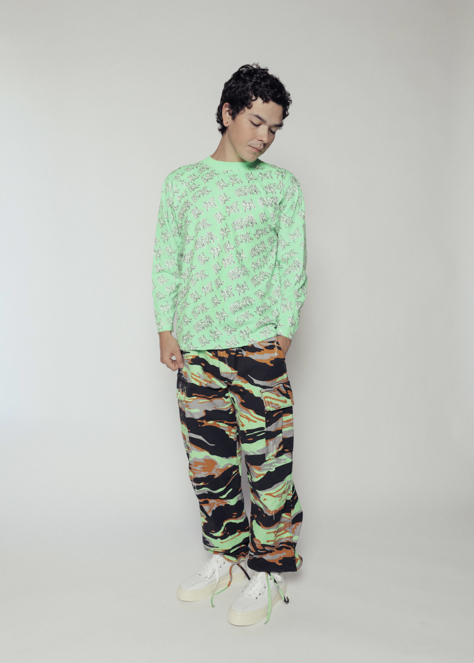 ERL L/S All Over Logo Print T-shirt in Green