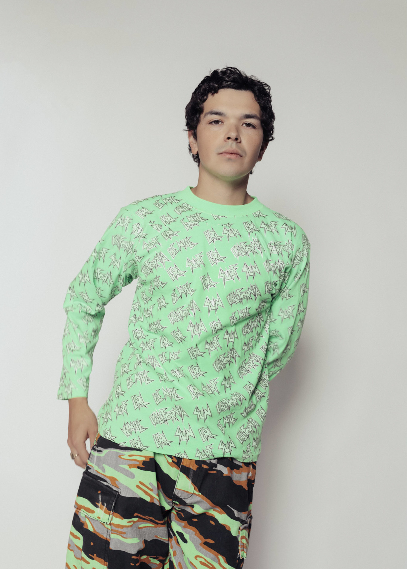 ERL L/S All Over Logo Print T-shirt in Green