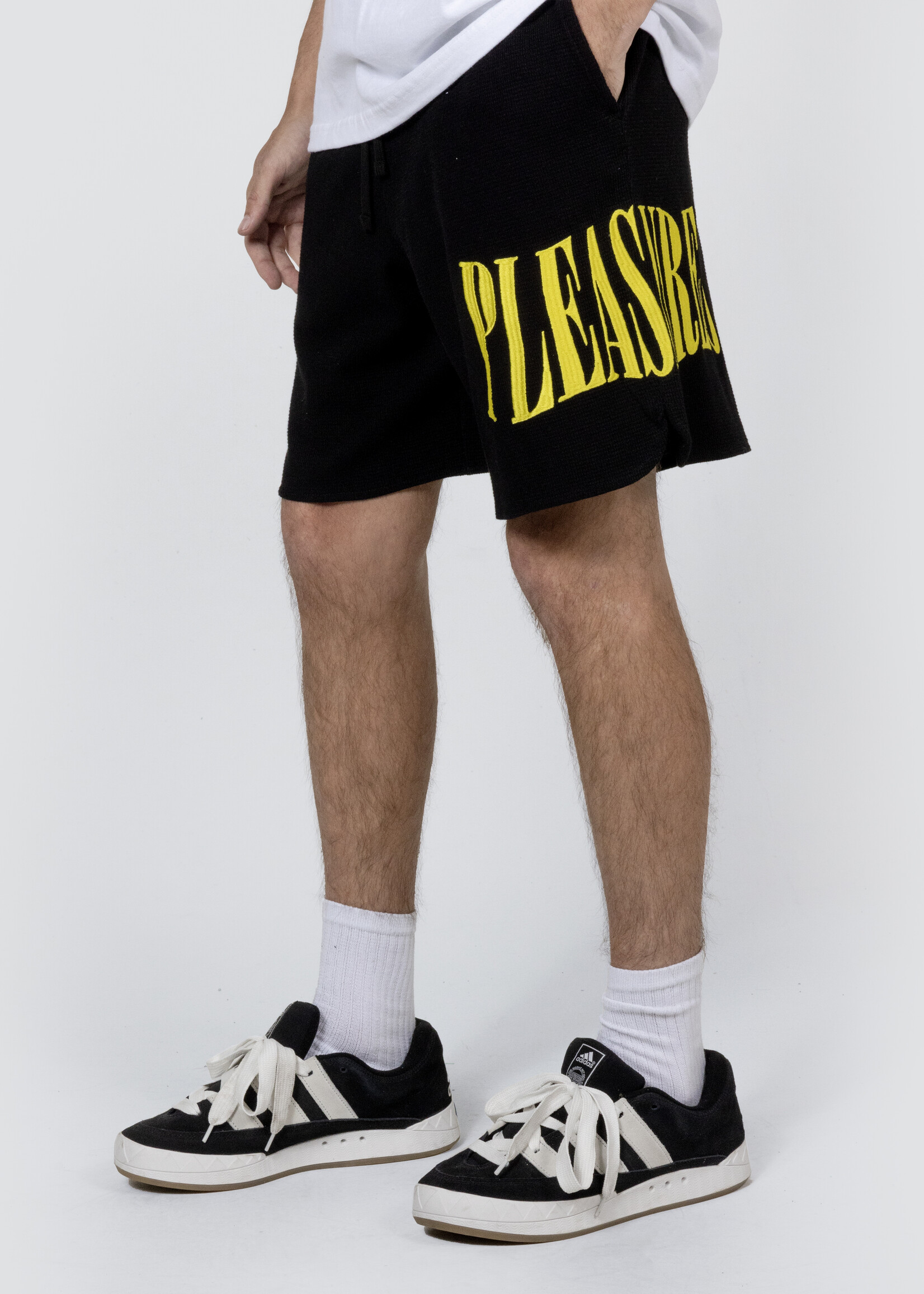 PLEASURES Twitch Waffle Thermal Shorts in Black