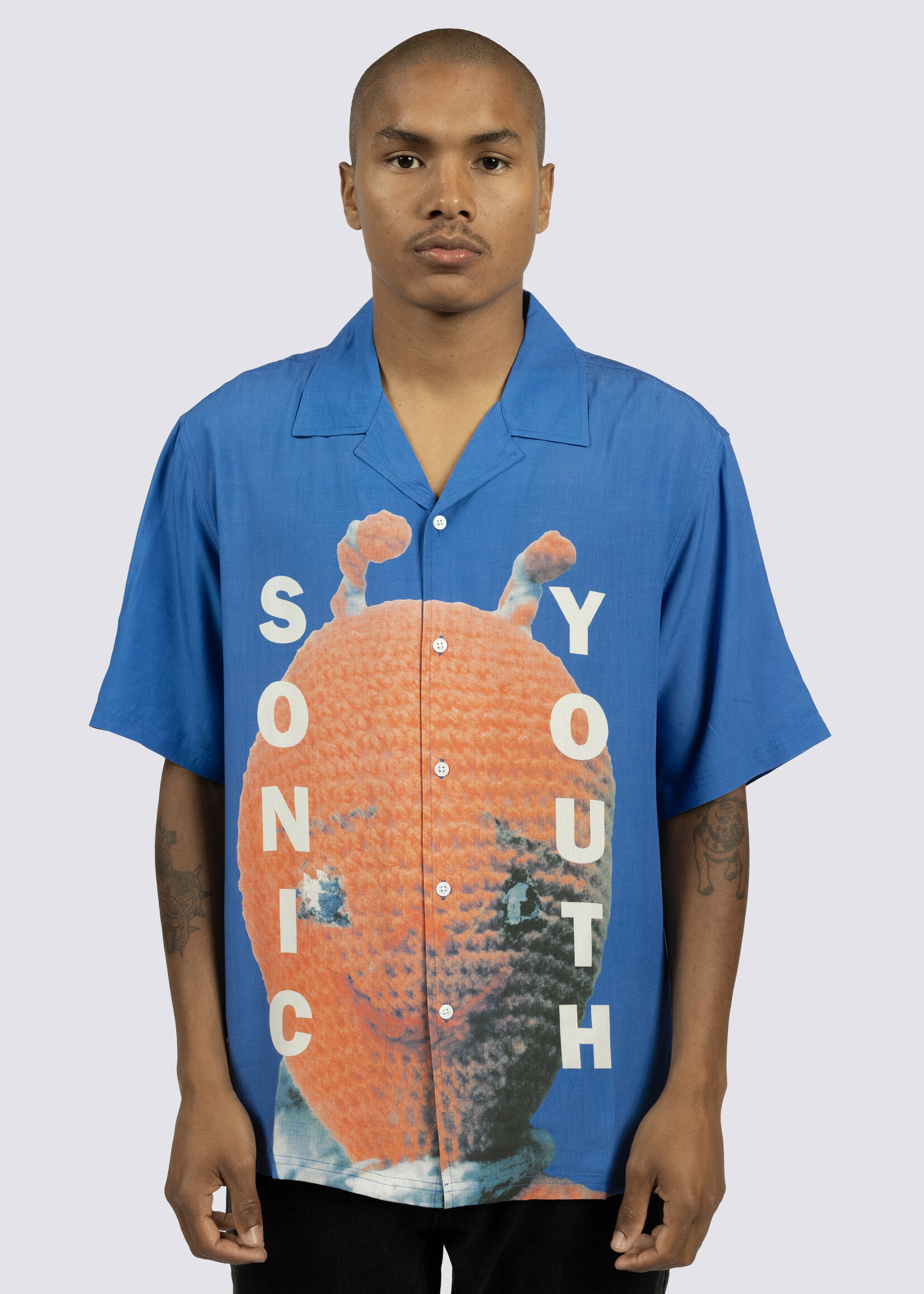 PLEASURES PLEASURES X SONIC YOUTH Alien Camp Collar Shirt in Blue