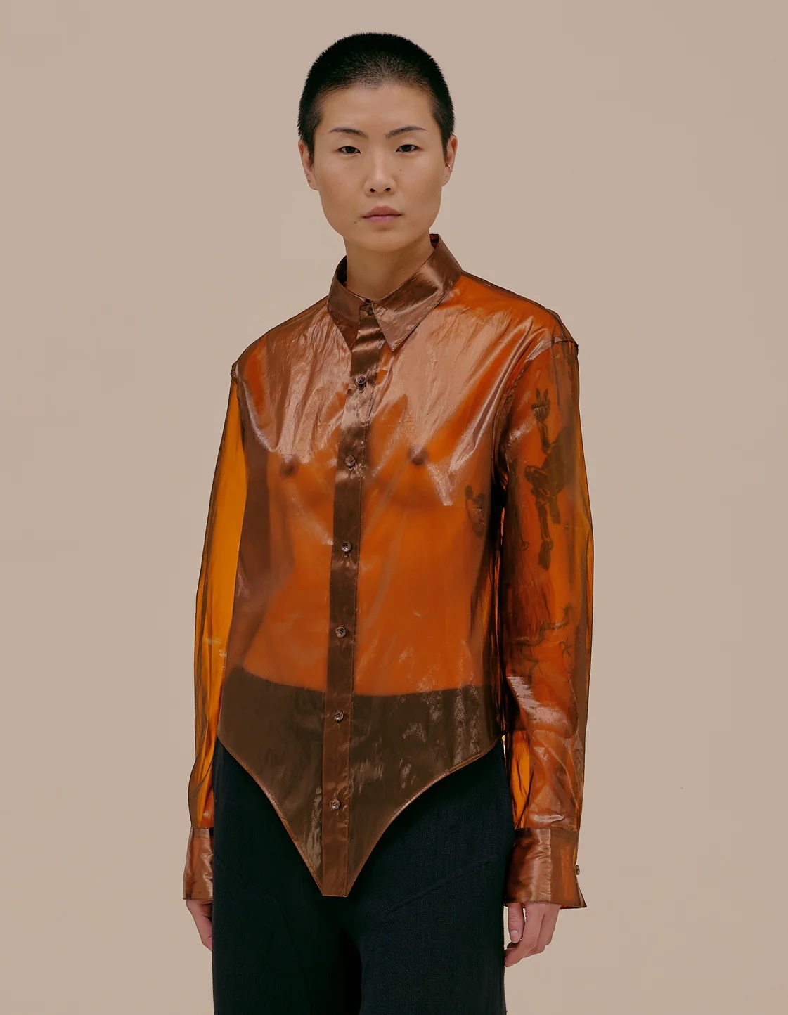 ECKHAUS LATTA Organza Button Down Shirt in Amber - NOW OR NEVER