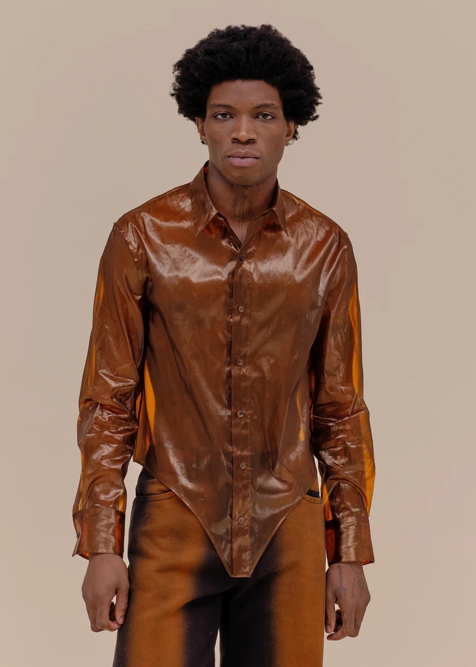 ECKHAUS LATTA Organza Button Down Shirt in Amber