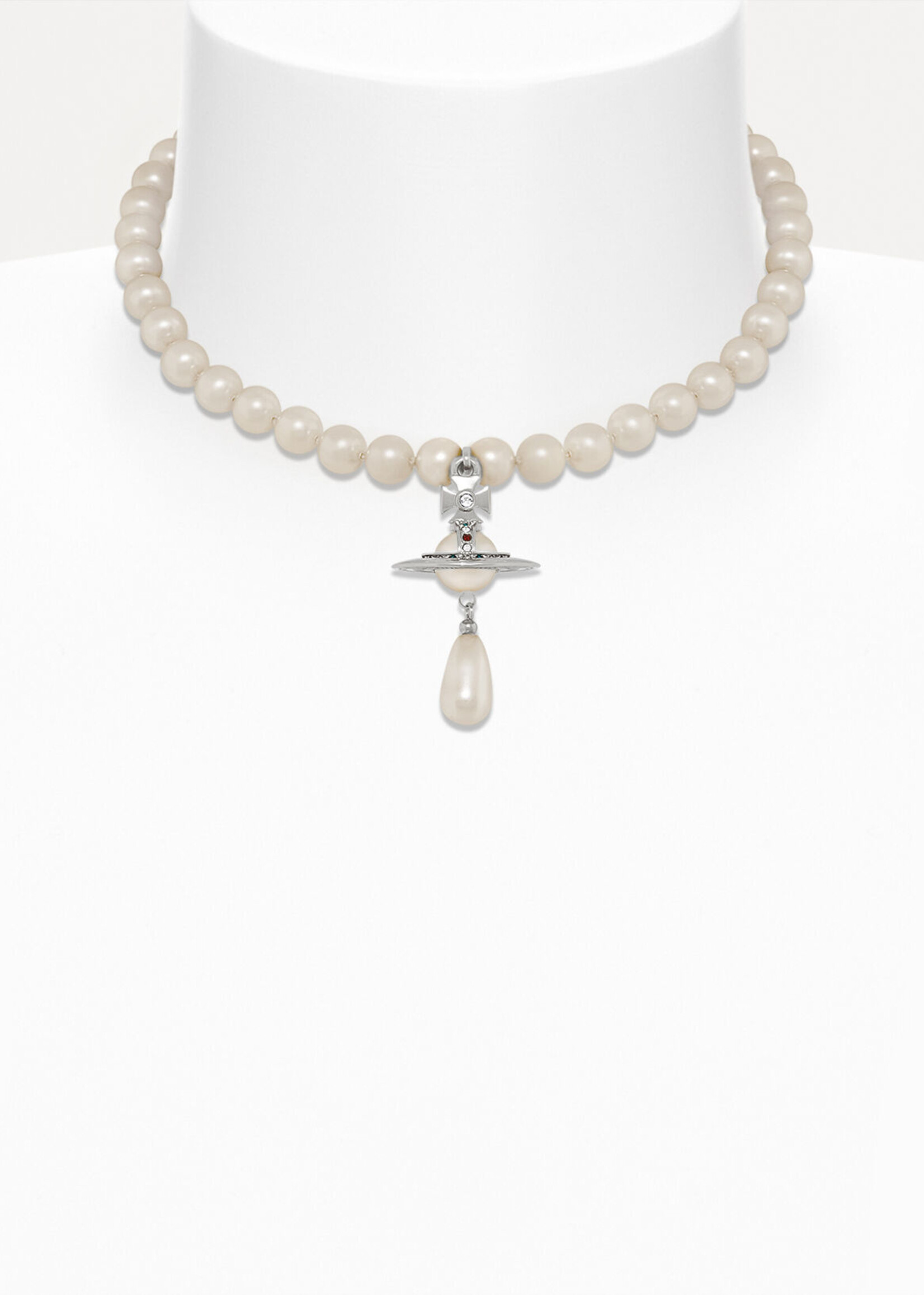 VIVIENNE WESTWOOD ONE ROW PEARL DROP CHOKER WITH 3D ORB