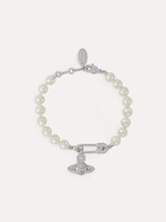 VIVIENNE WESTWOOD LUCRECE PEARL AND SAFETY PIN BRACELET SILVER