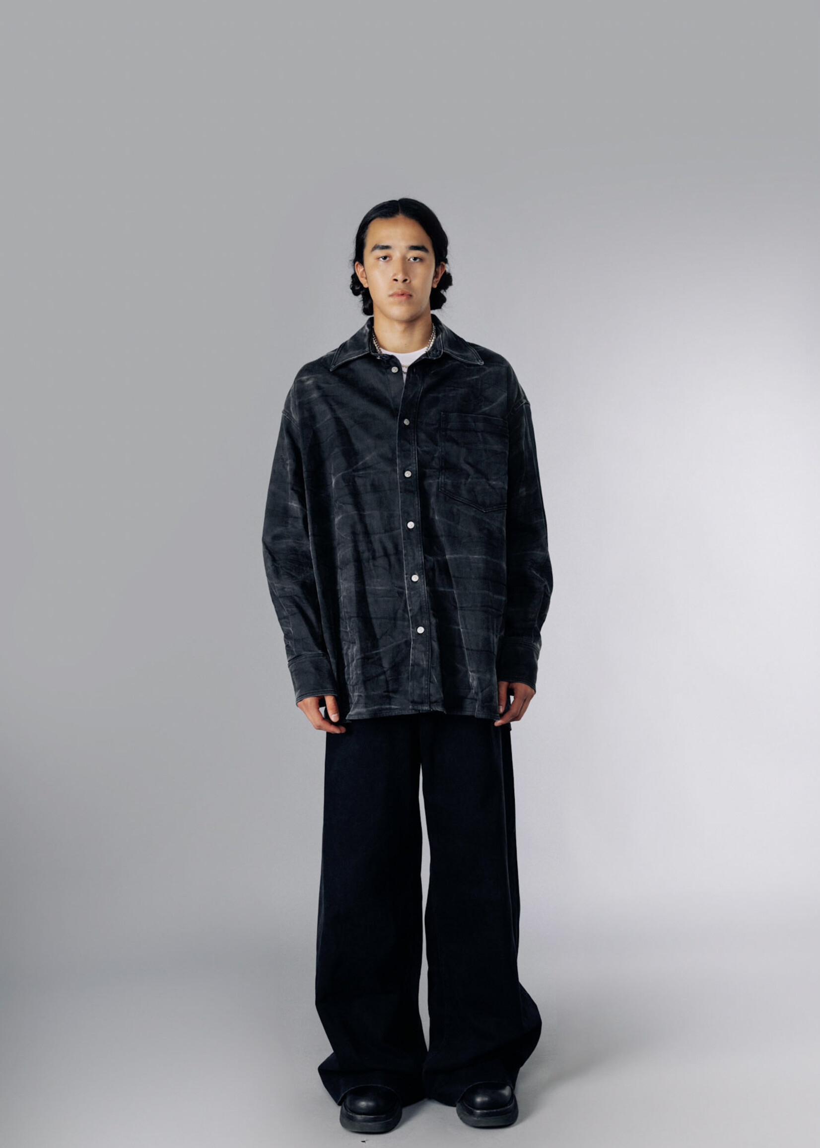 MM6 MAISON MARGIELA Creased Oversized Black Denim Shirt