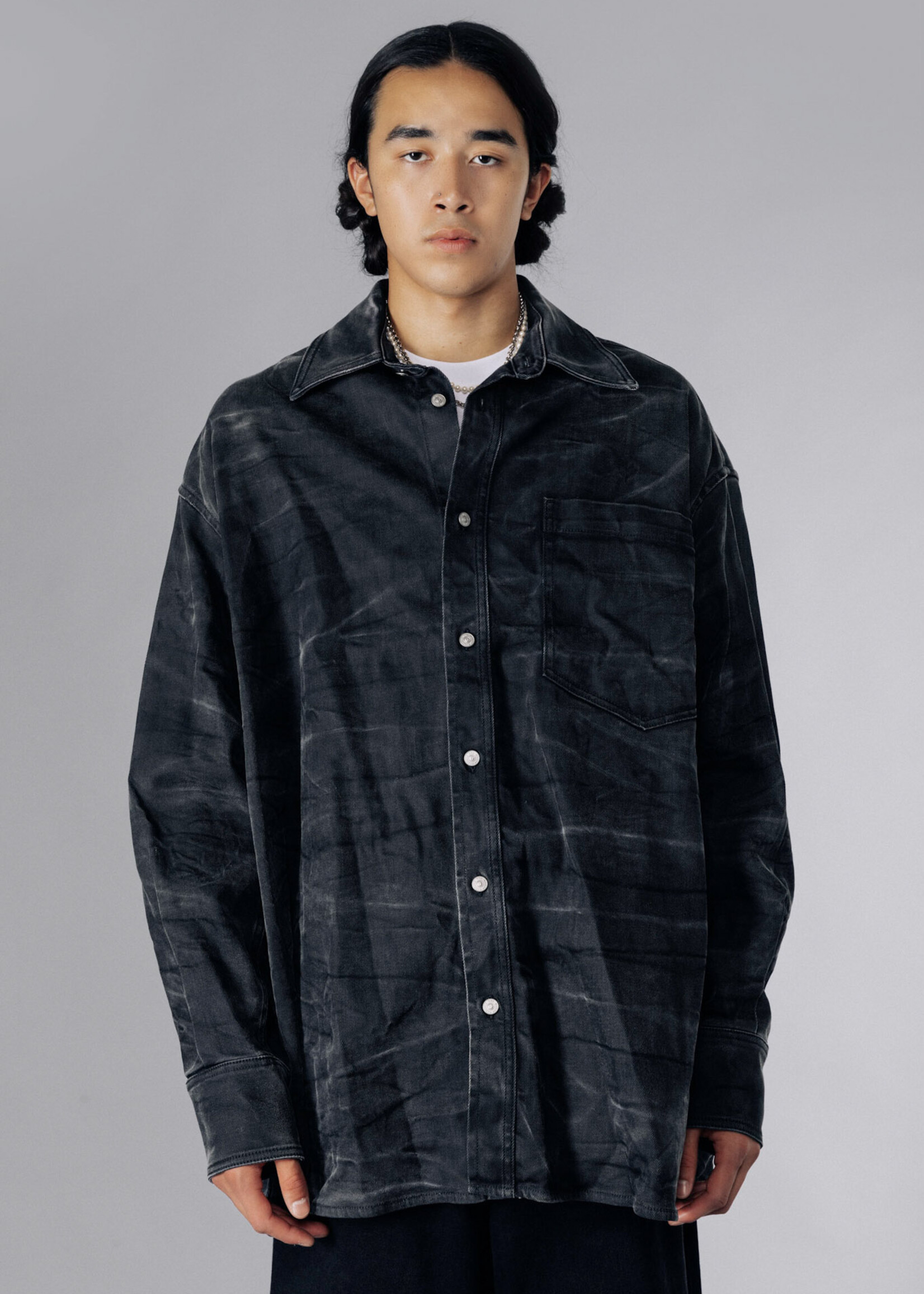 MM6 Maison Margiela Creased Oversized Black Denim Shirt - NOW OR NEVER