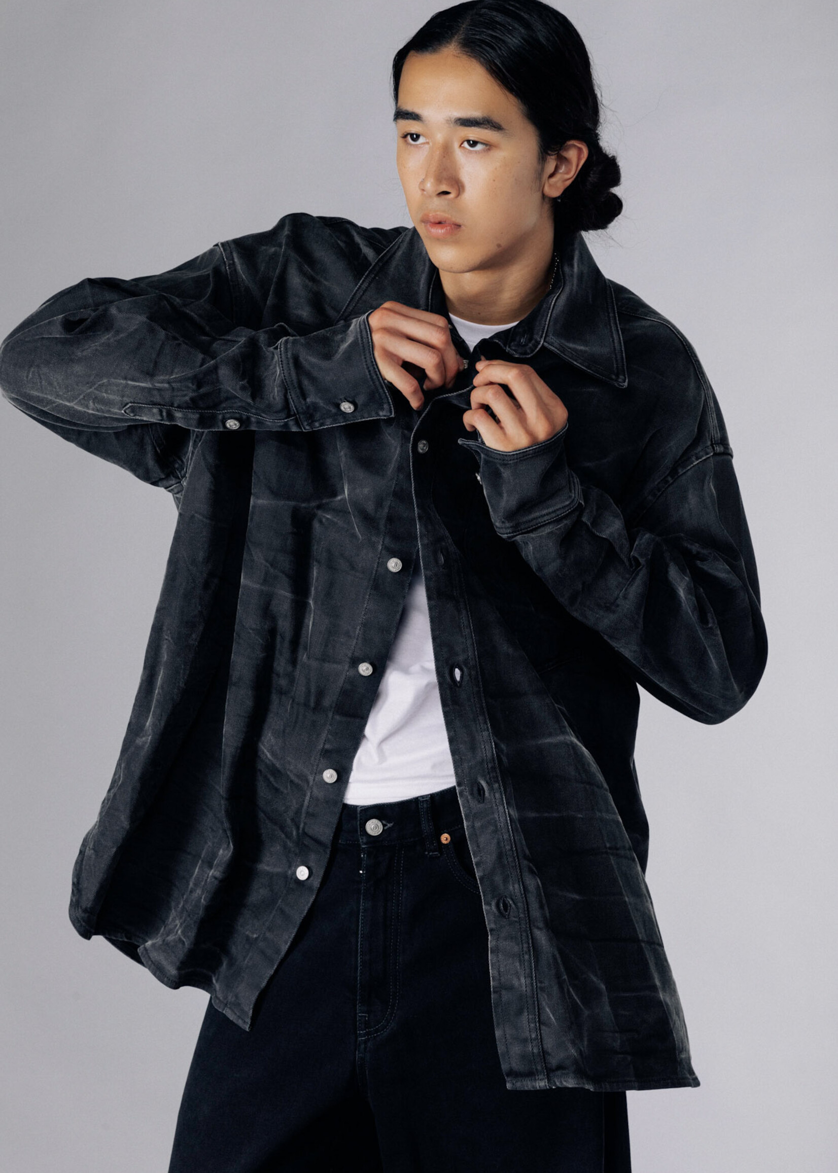 MM6 MAISON MARGIELA Creased Oversized Black Denim Shirt