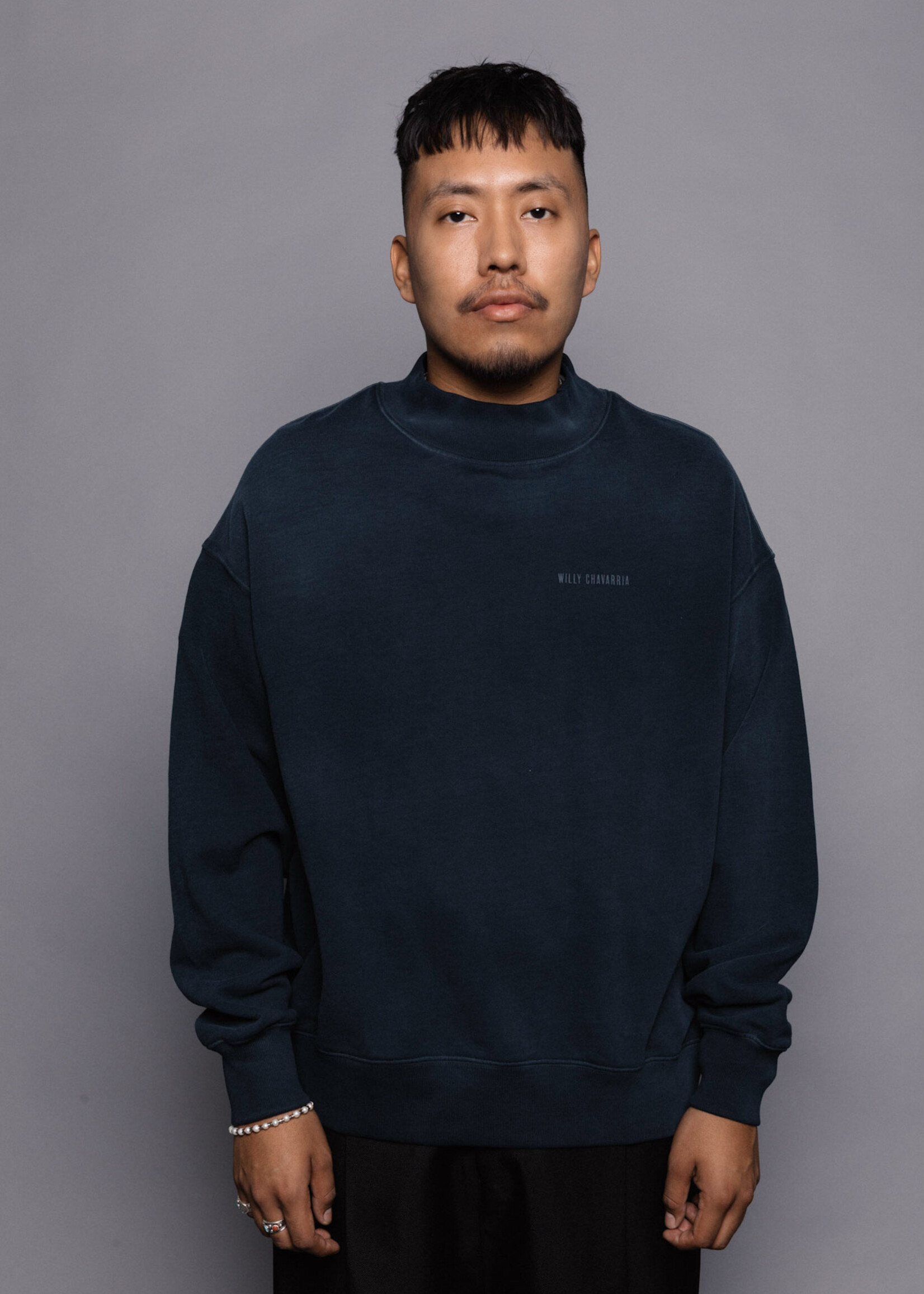 WILLY CHAVARRIA NOW or NEVER EXCLUSIVE: Mockneck Sweatshirt in Navy