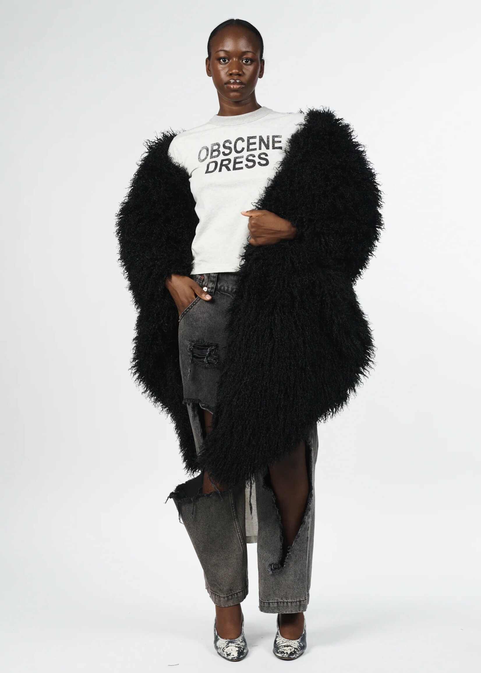 VAQUERA Oversized Faux Fur Stole in Black