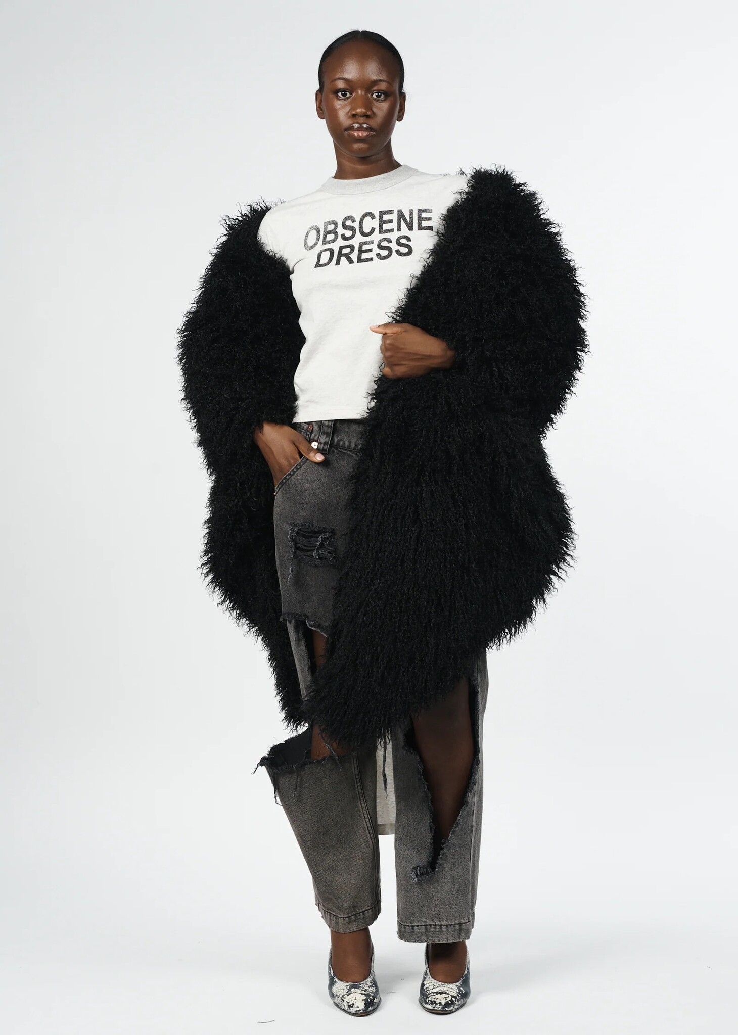 VAQUERA Oversized Faux Fur Stole in Black