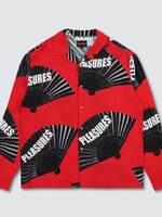 PLEASURES Black Fans Long Sleeve Button Down Shirt in Red