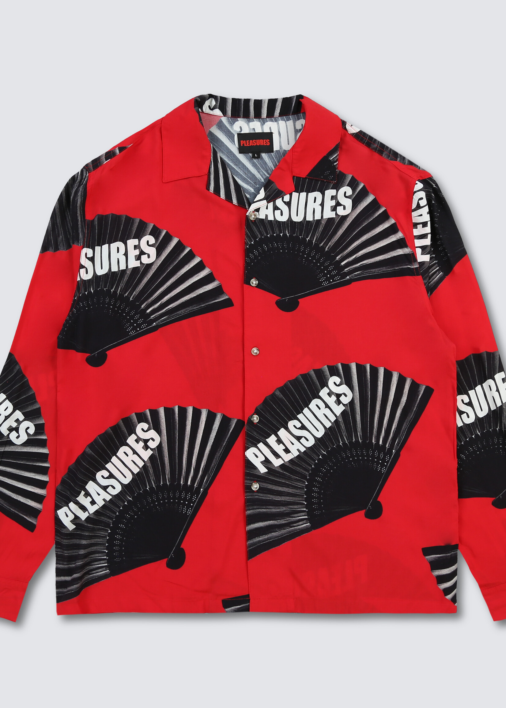 PLEASURES Black Fans Long Sleeve Button Down Shirt in Red