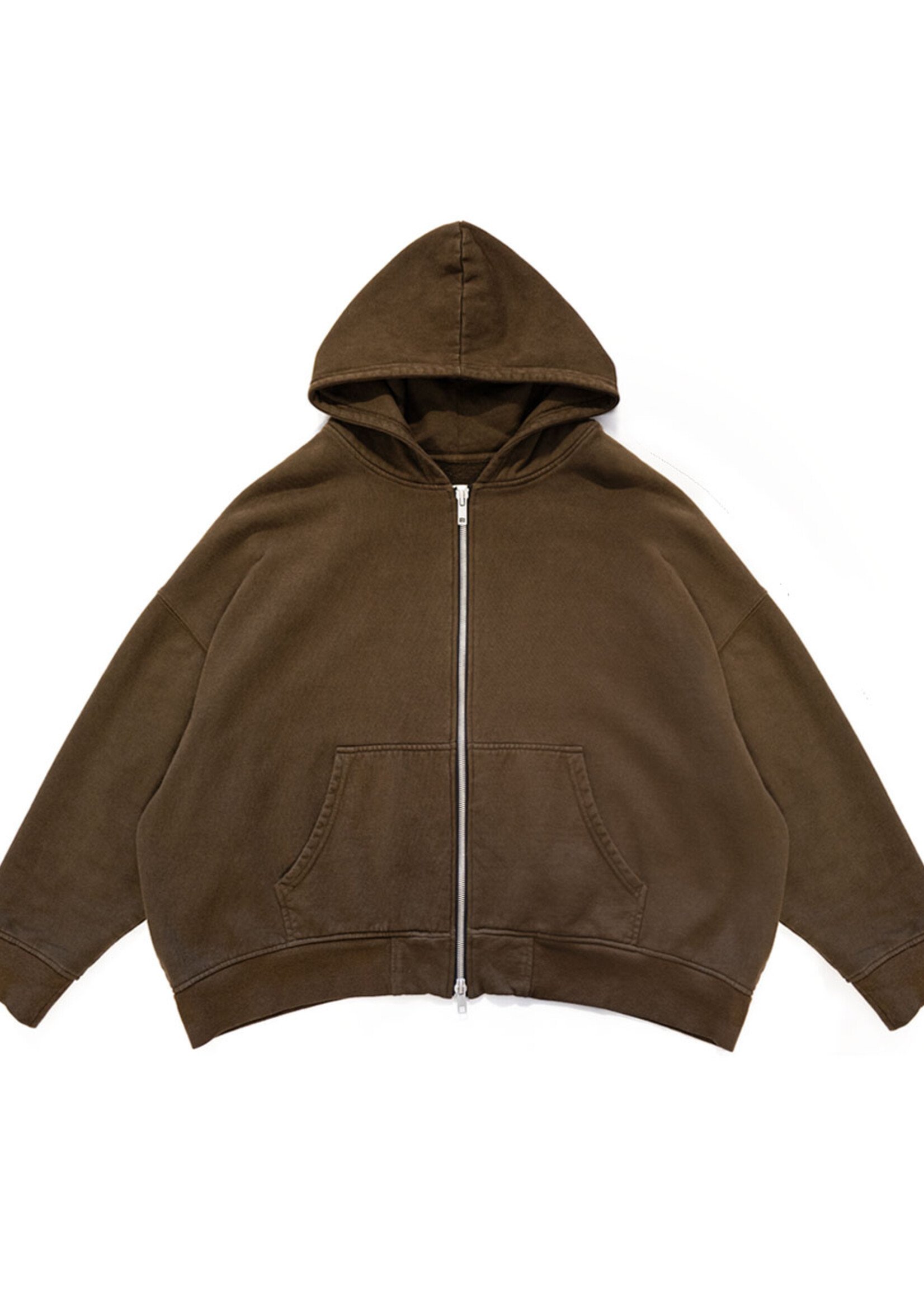 SEBASTIEN AMI 2 Way Zip Hoodie in Brown