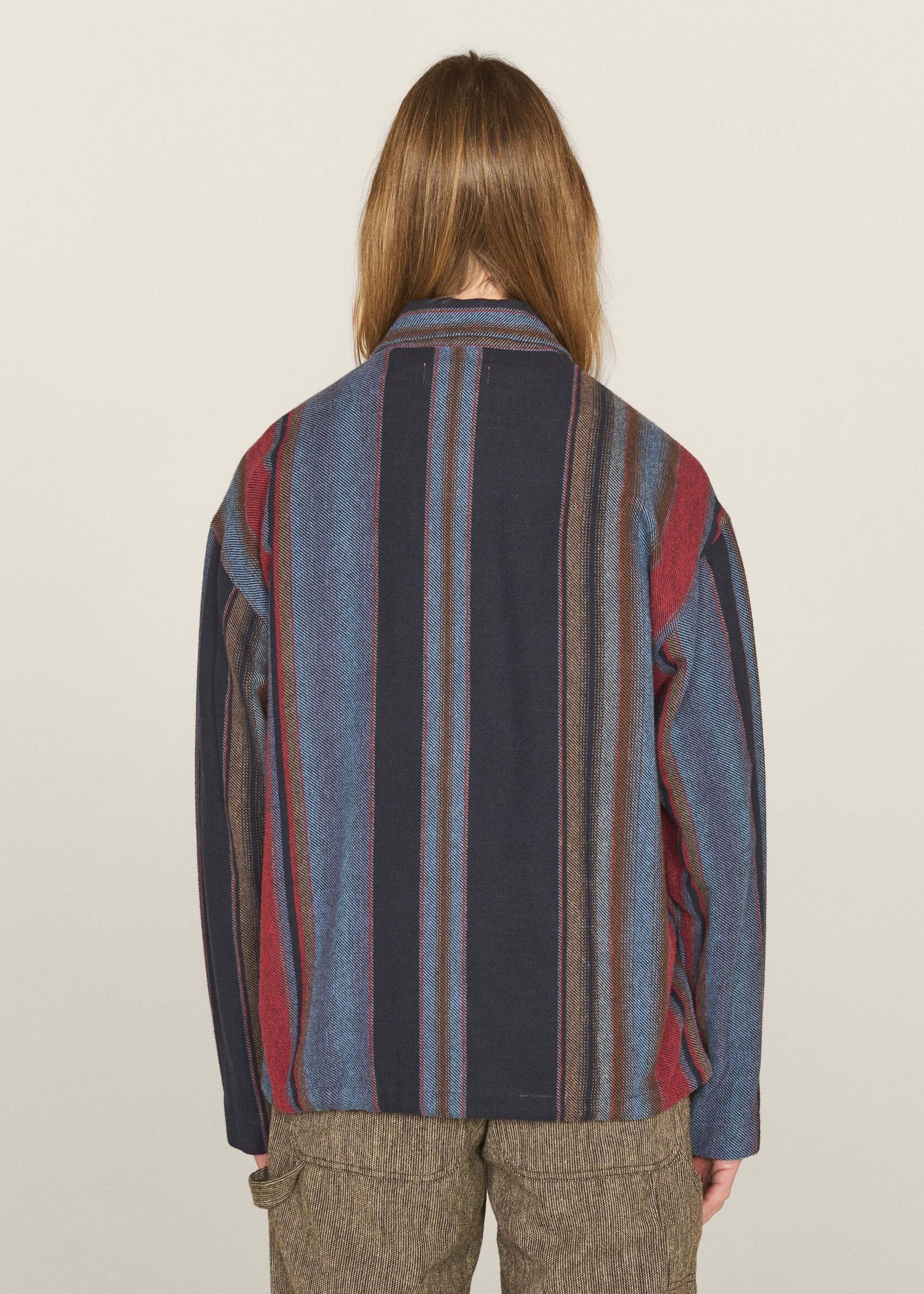 YMC PJ Overshirt in Blue Multi Stripe