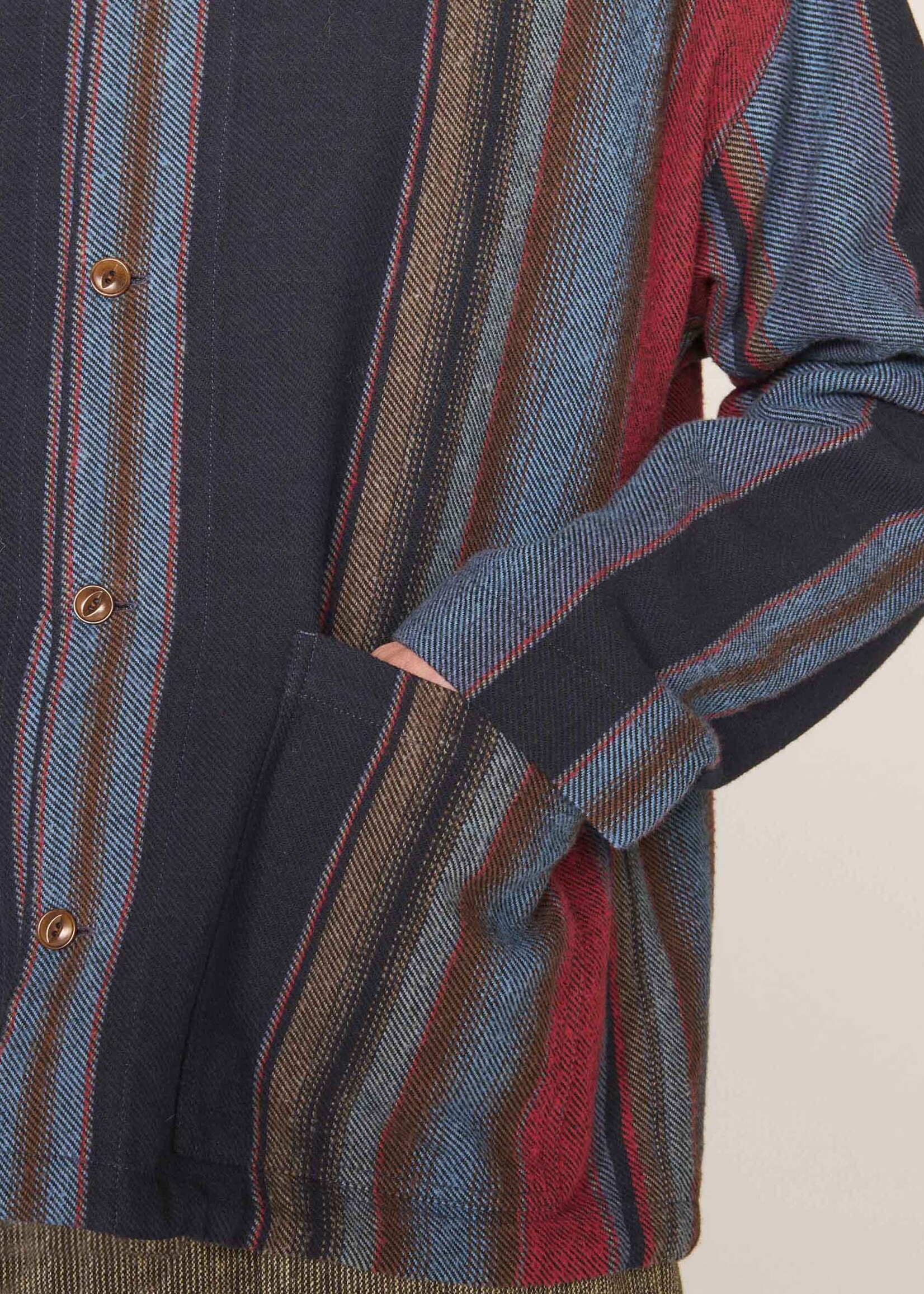 YMC PJ Overshirt in Blue Multi Stripe