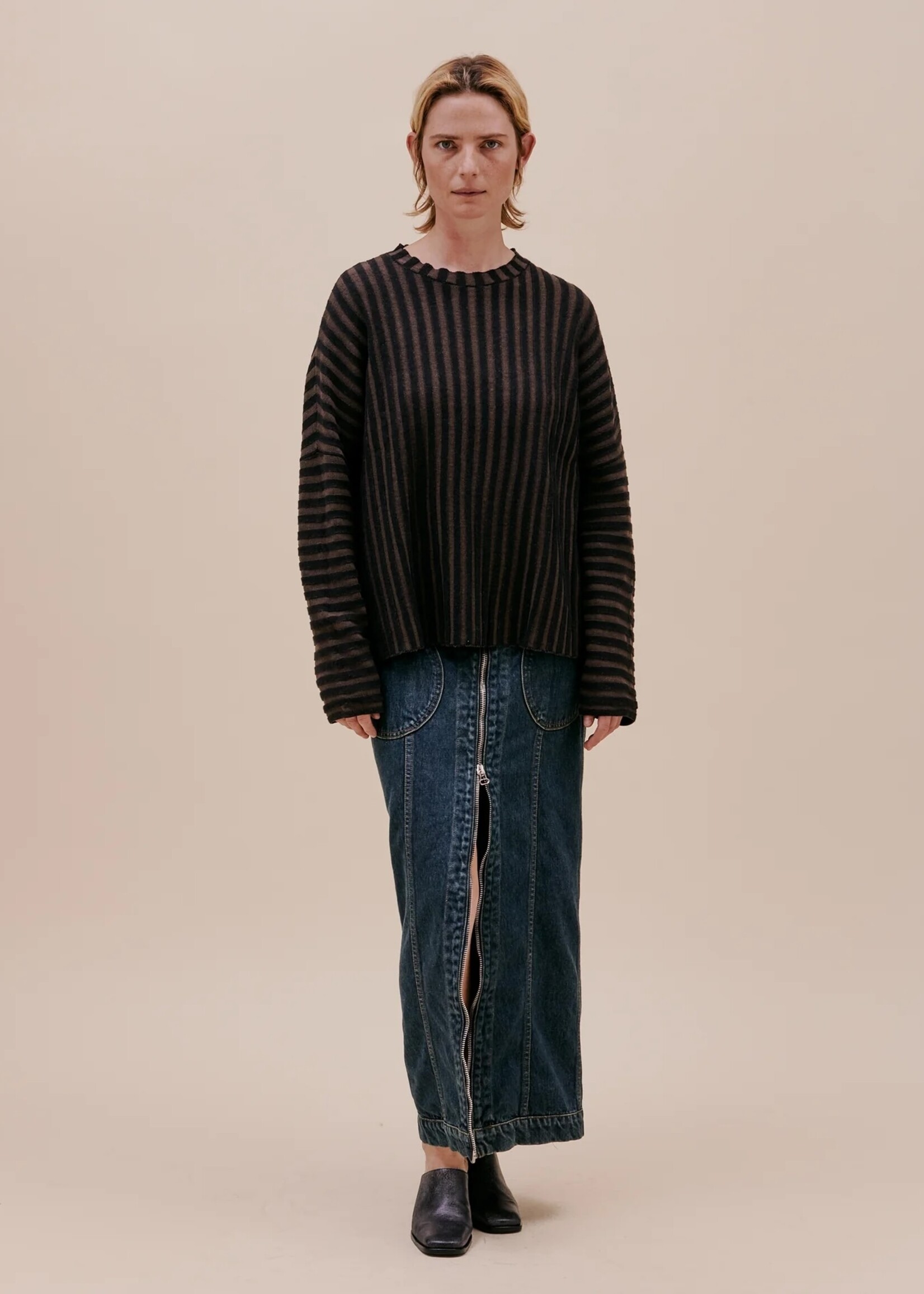 ECKHAUS LATTA Keyboard Lightweight Stripe Sweater in Coffee