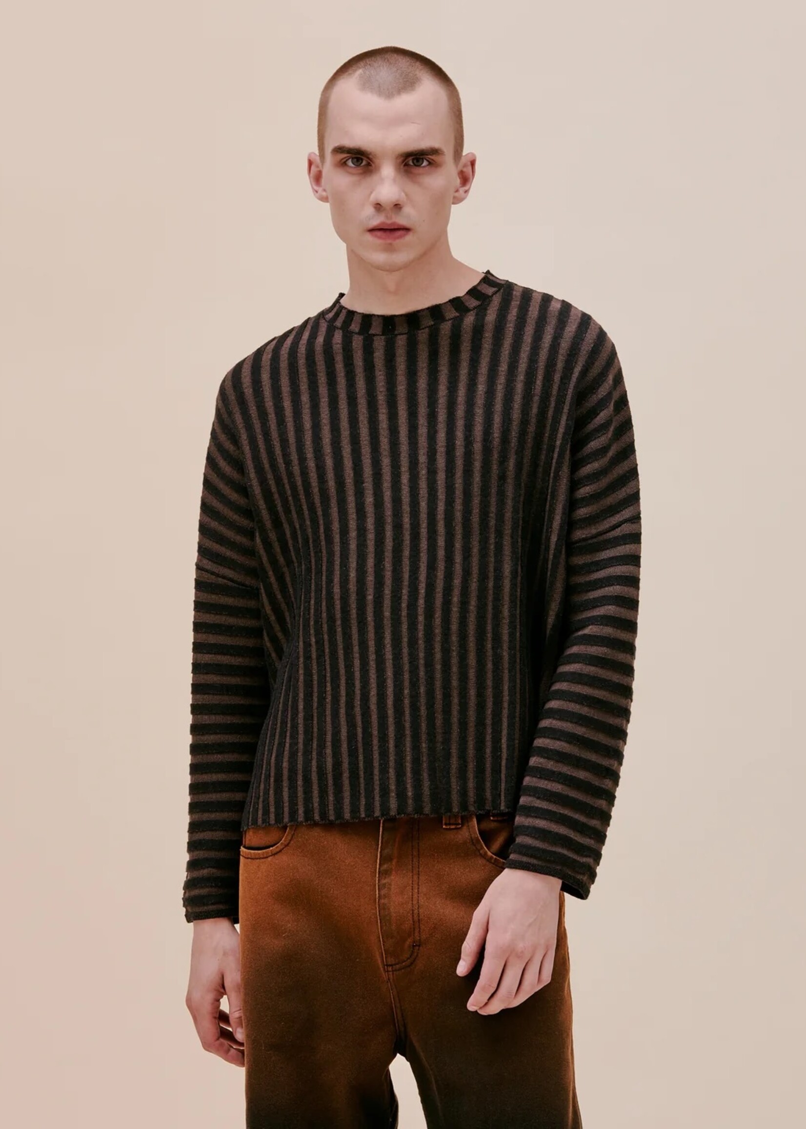 ECKHAUS LATTA Keyboard Lightweight Stripe Sweater in Coffee