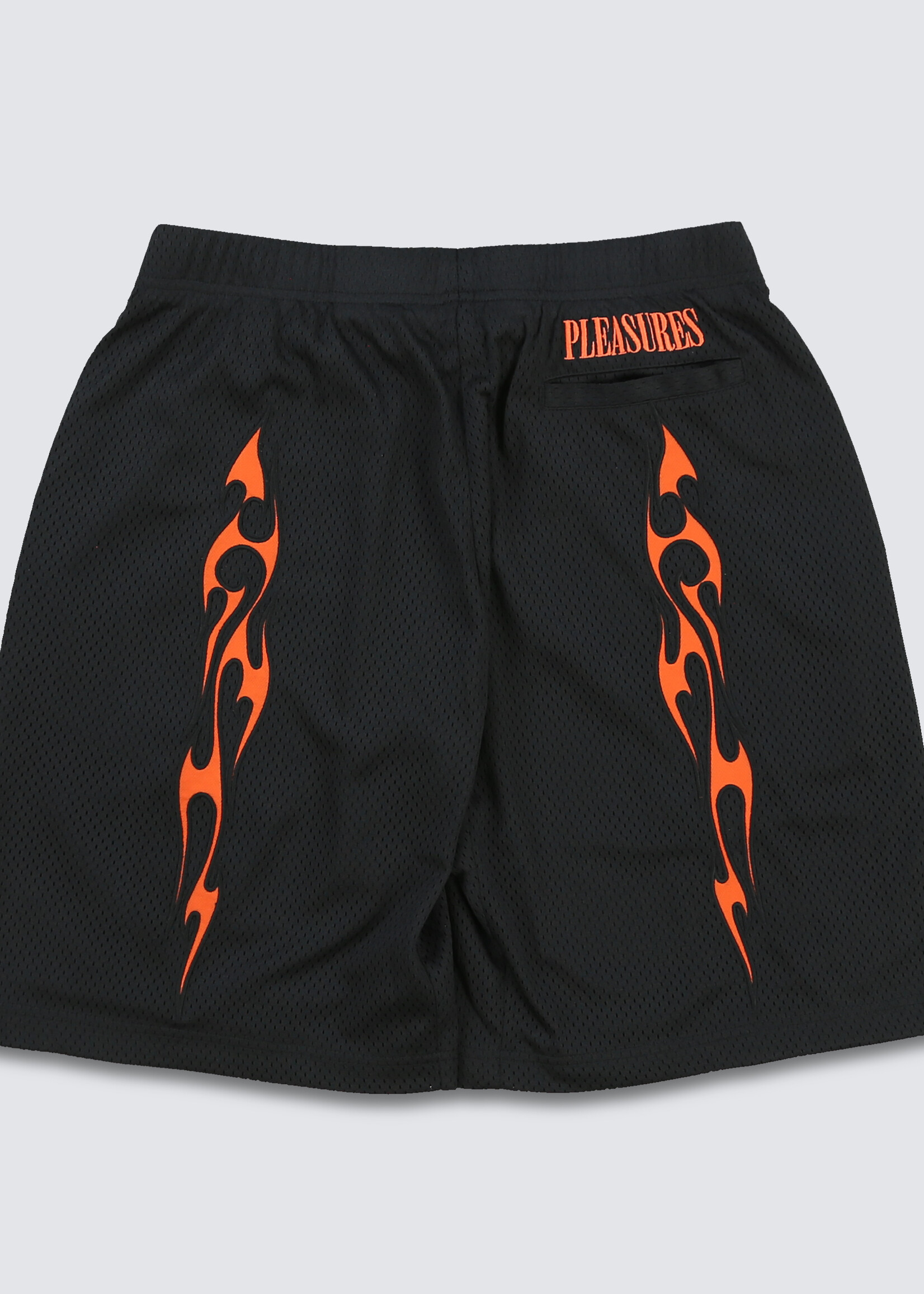 PLEASURES Tribal Flame Mesh Shorts in Black