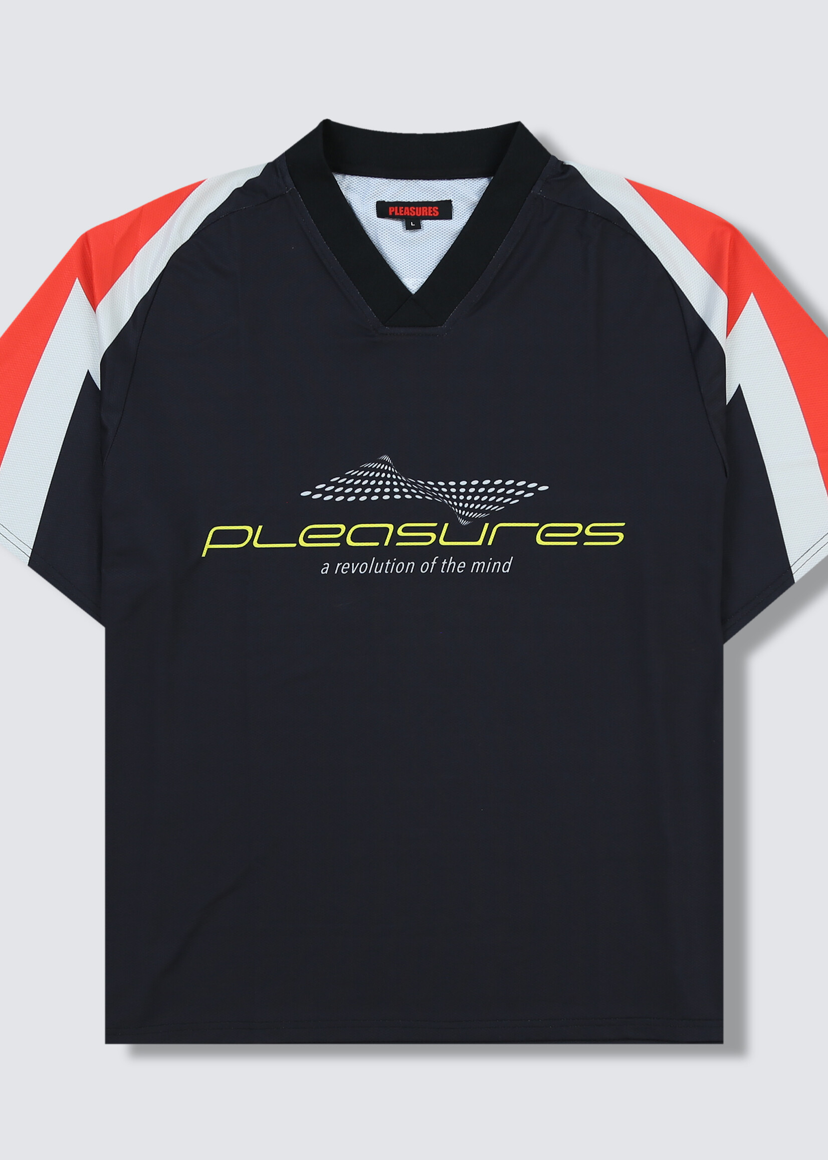 PLEASURES Mind Soccer Jersey in Black and Red
