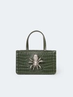 PUPPETS AND PUPPETS Small Spider Bag in Olive faux croc