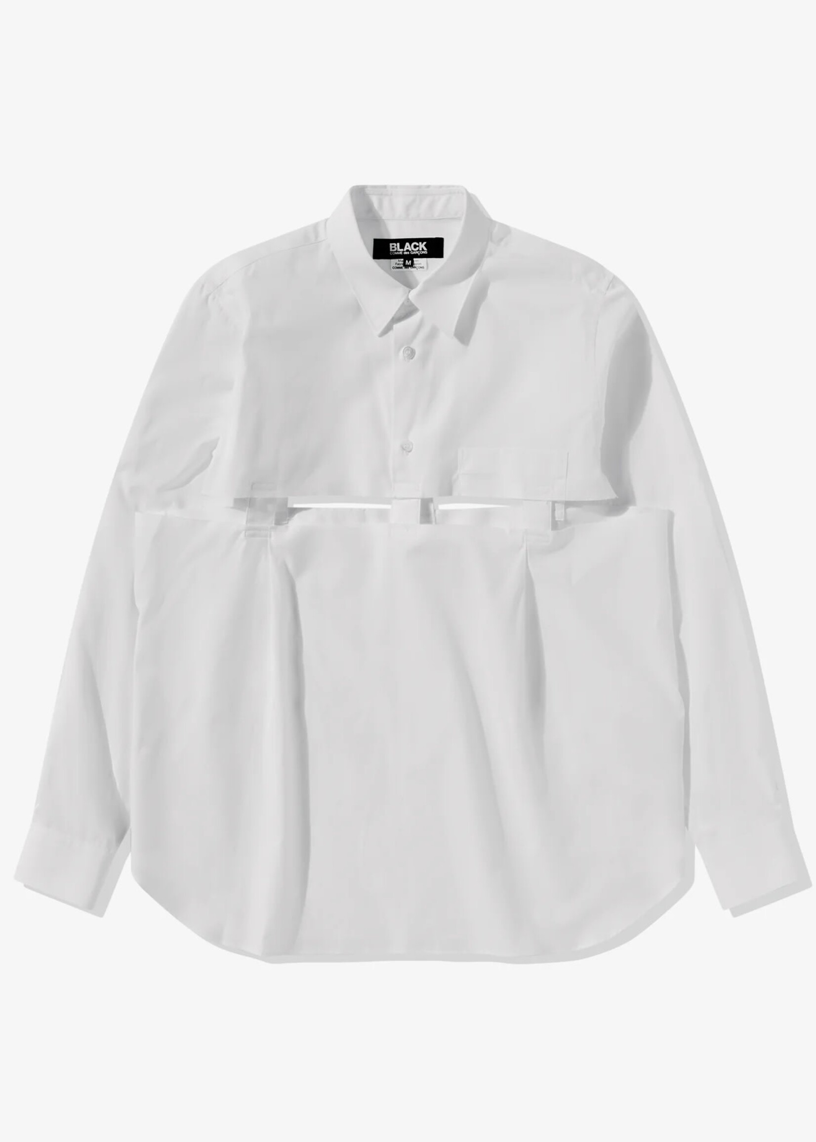BLACK Comme Des Garçons Split Reversed Half Button Up Shirt in White