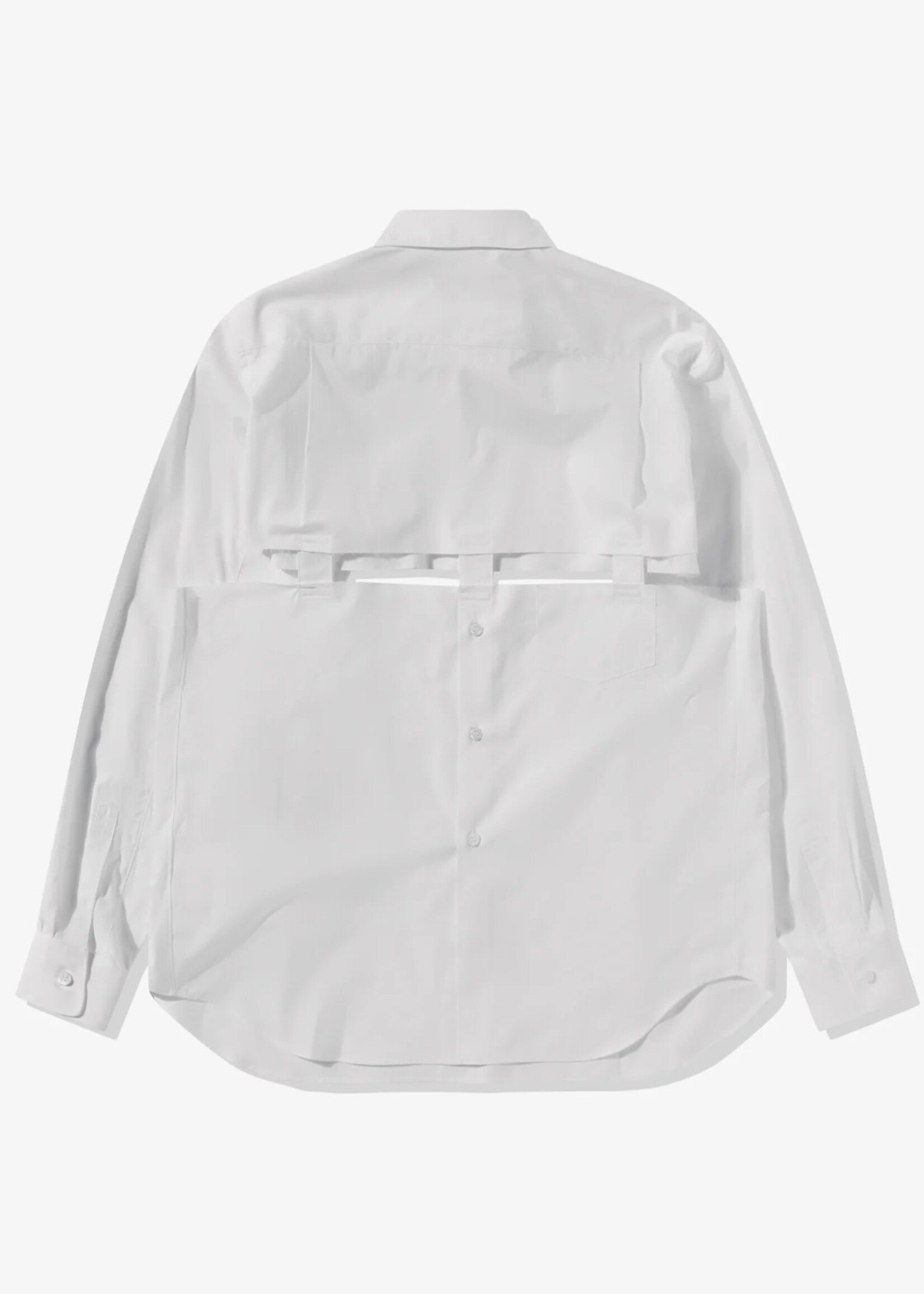 BLACK Comme Des Garçons Split Reversed Half Button Up Shirt in White