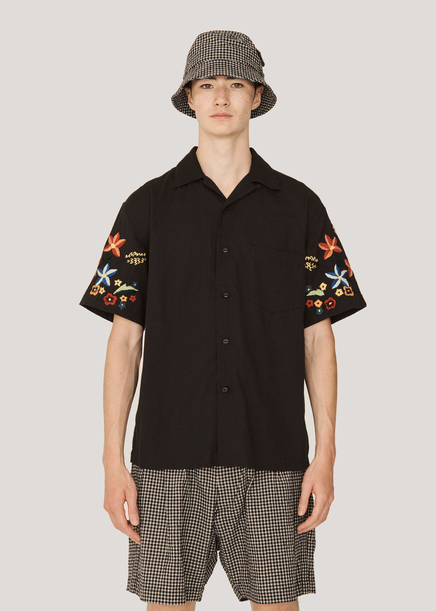 YMC Idris Embroidered Shirt in Black