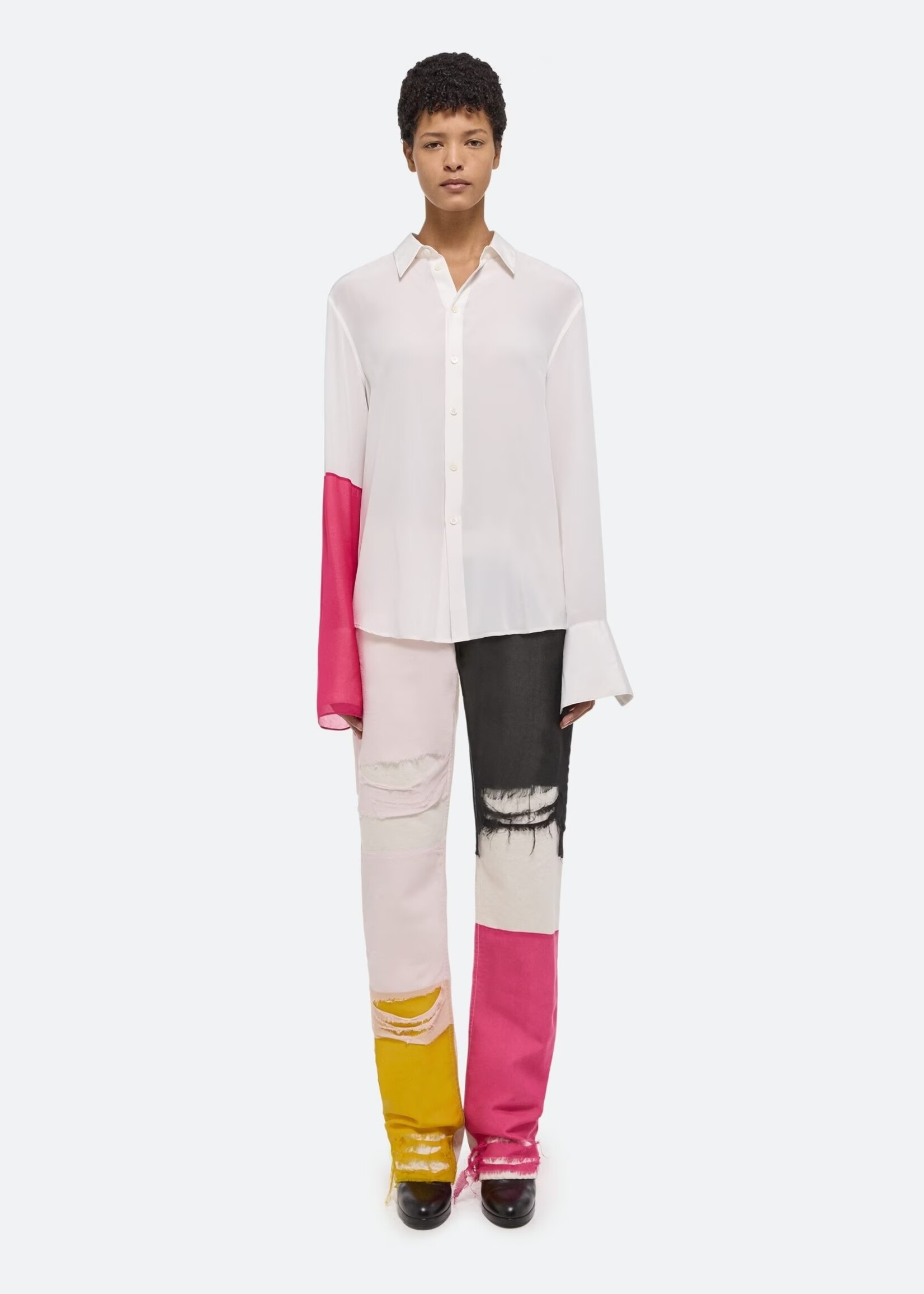 HELMUT LANG BY PETER DO Women's Relaxed Silk Shirt in White and Fuchsia