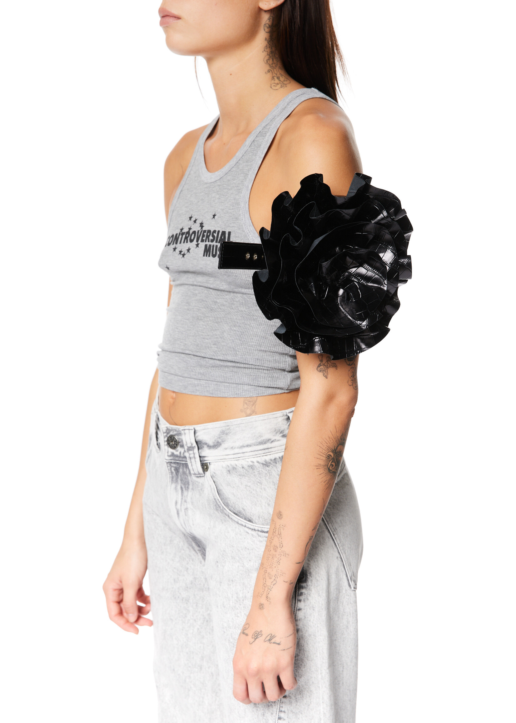 VAQUERA Flower Corsage Bag in Black Leather