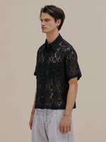 ECKHAUS LATTA Flora Lace Button Down in Onyx