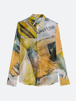 HELMUT LANG BY PETER DO Relaxed Button Up Silk Shirt in Taxi Print