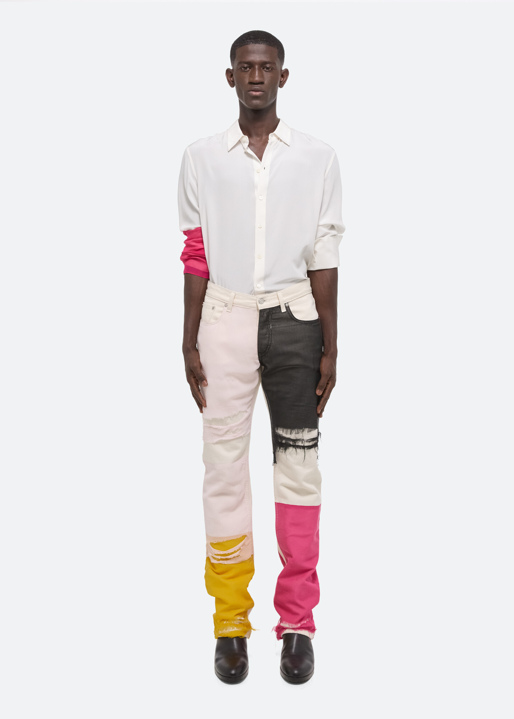HELMUT LANG BY PETER DO Distressed Panel Loose Straight Jeans in Ecru