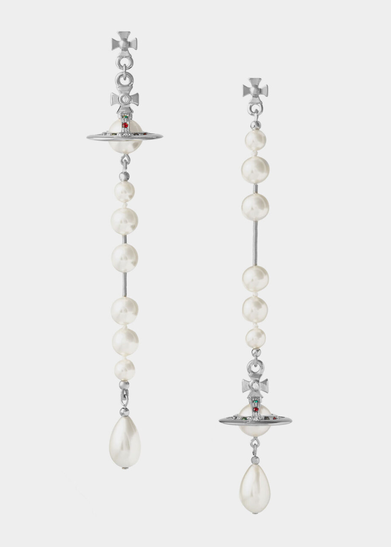 VIVIENNE WESTWOOD Broken Pearl Long Earrings in Silver