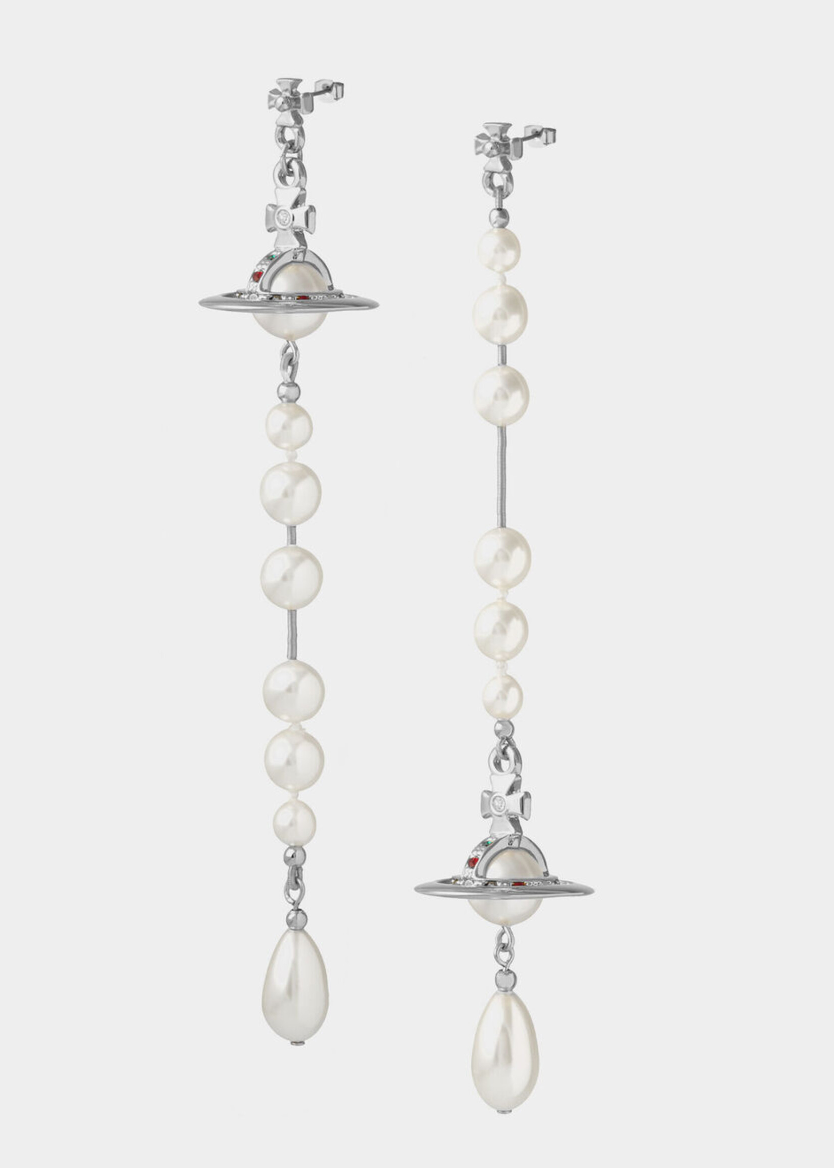 VIVIENNE WESTWOOD Broken Pearl Long Earrings in Silver