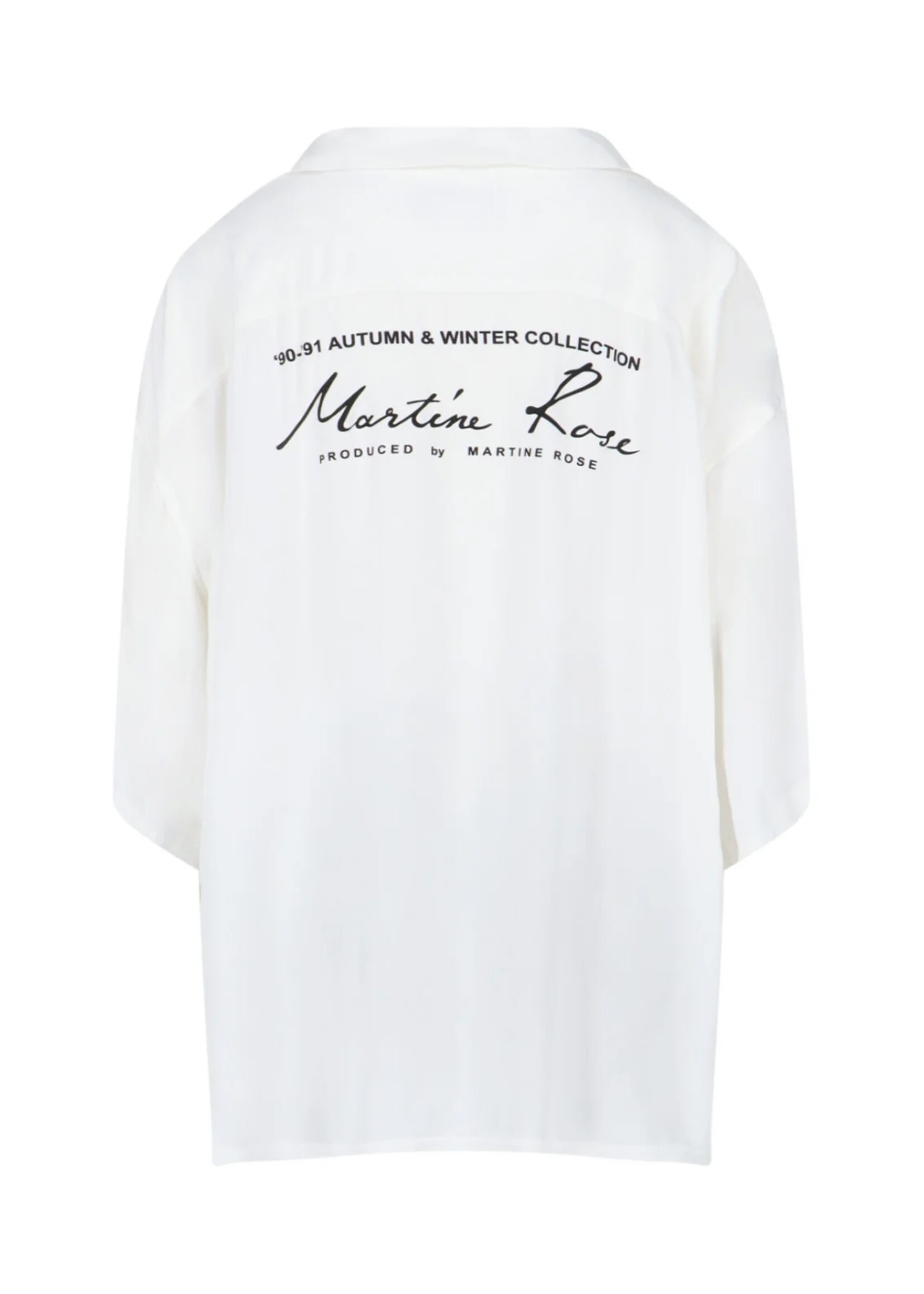 MARTINE ROSE Boxy Hawaiian Shirt with Signature Logo in White