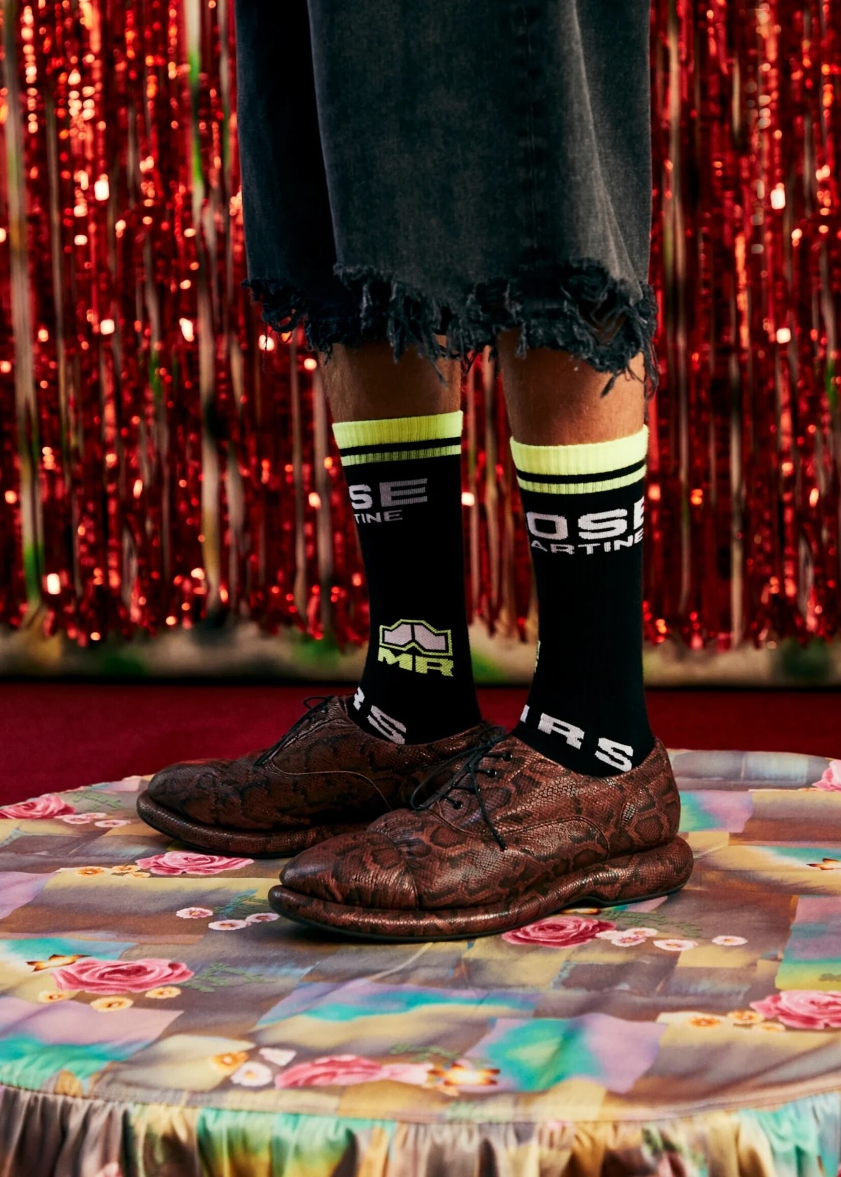 MARTINE ROSE Logo Socks Two Pack in Black and  Neon Yellow