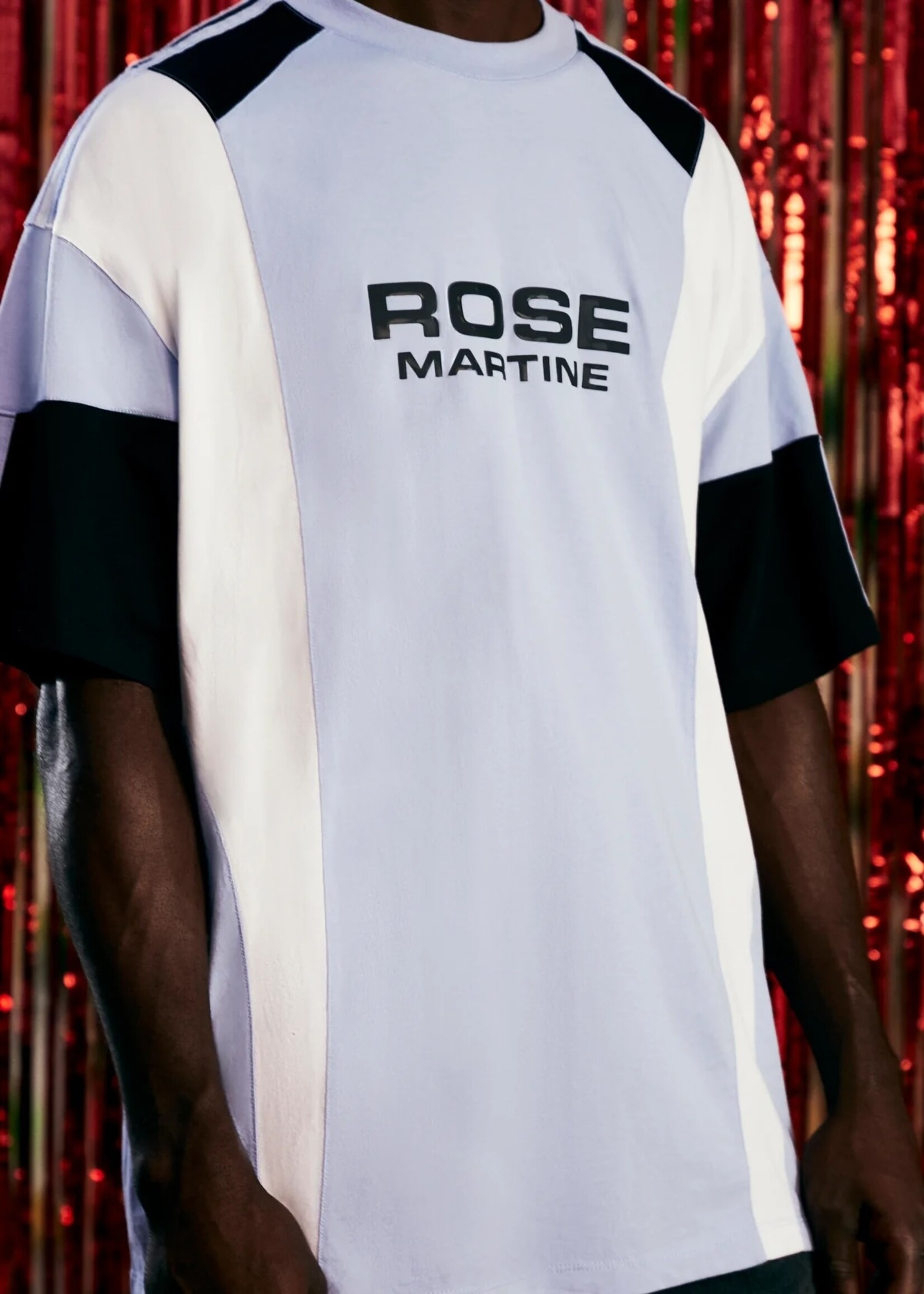 MARTINE ROSE Oversized Panel T-shirt in Blue, Black and White