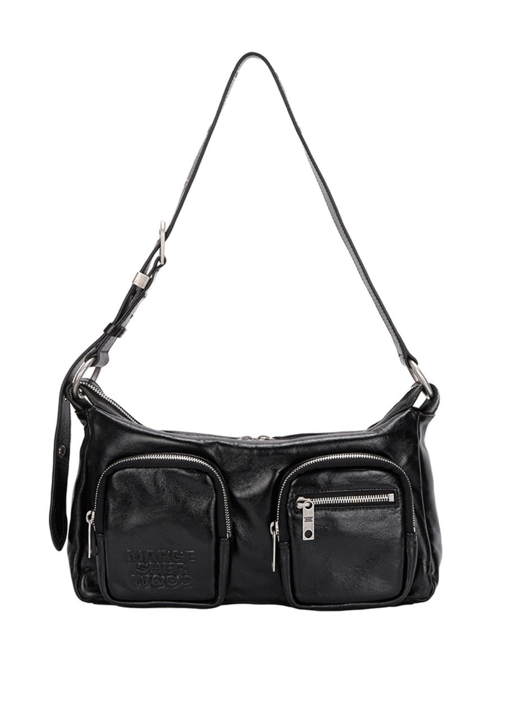 MARGE SHERWOOD Outpocket Hobo Bag in Glossy Black Leather
