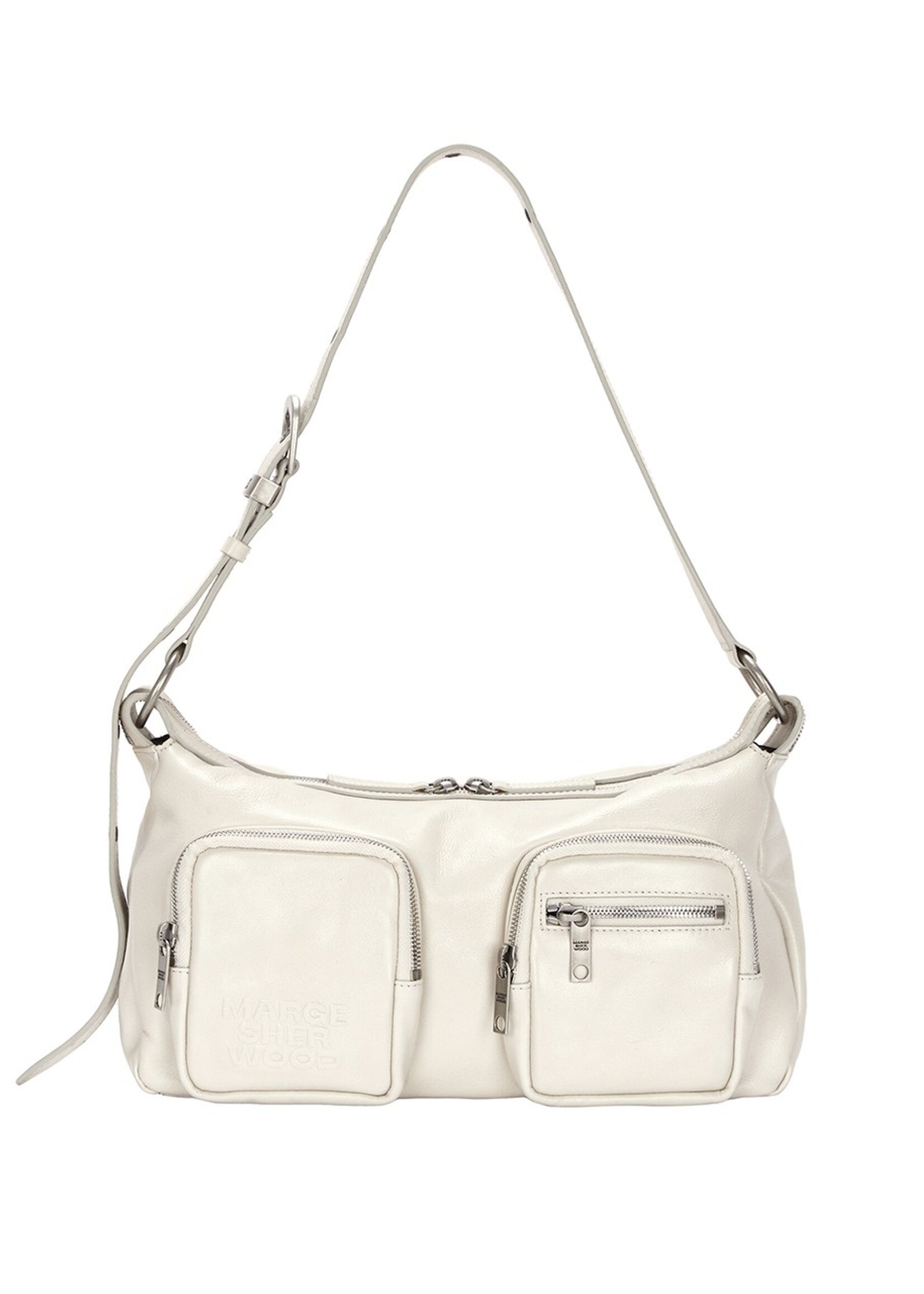 MARGE SHERWOOD OUTPOCKET HOBO BAG IN GLOSSY CREAM LEATHER