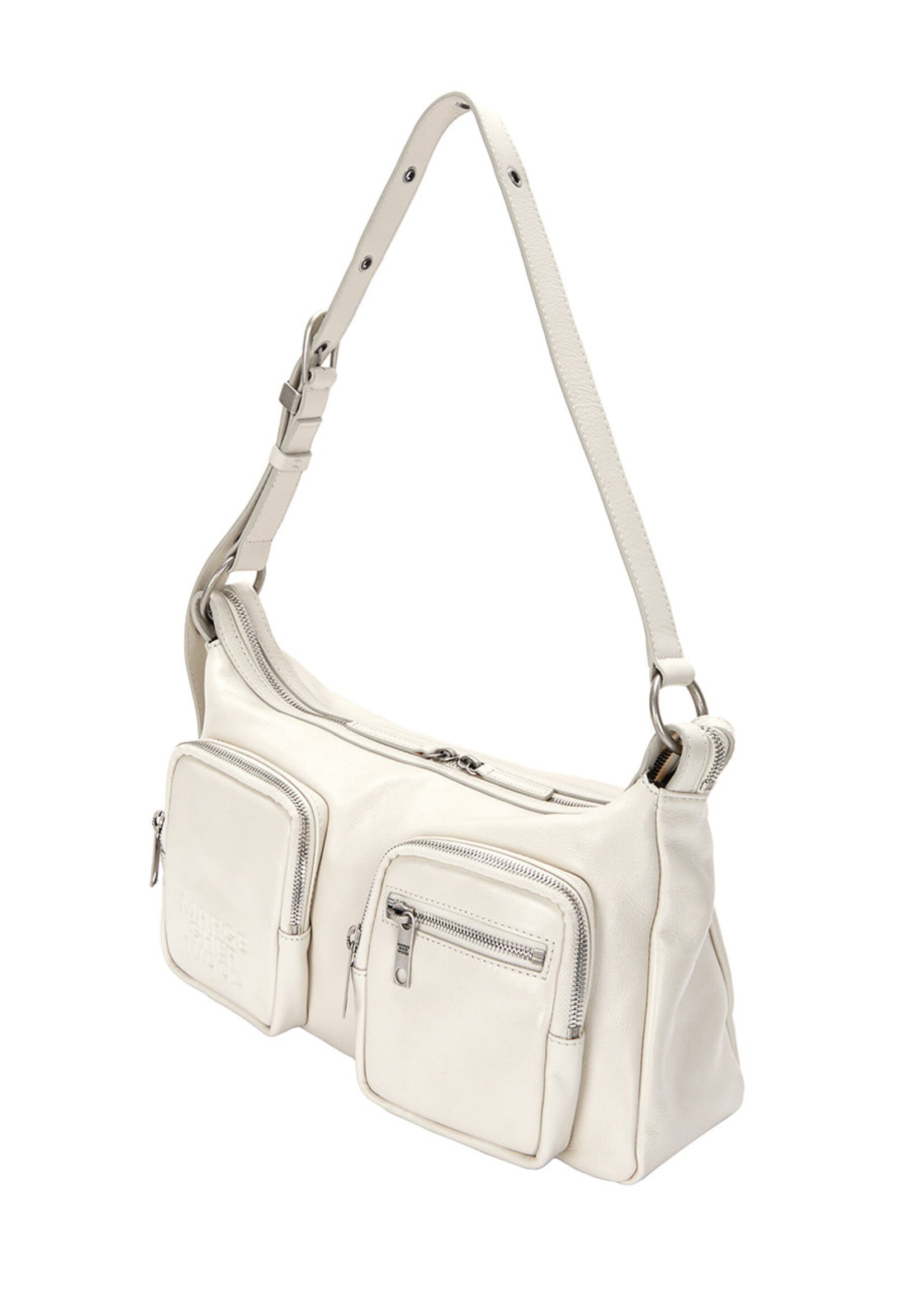 MARGE SHERWOOD OUTPOCKET HOBO BAG IN GLOSSY CREAM LEATHER