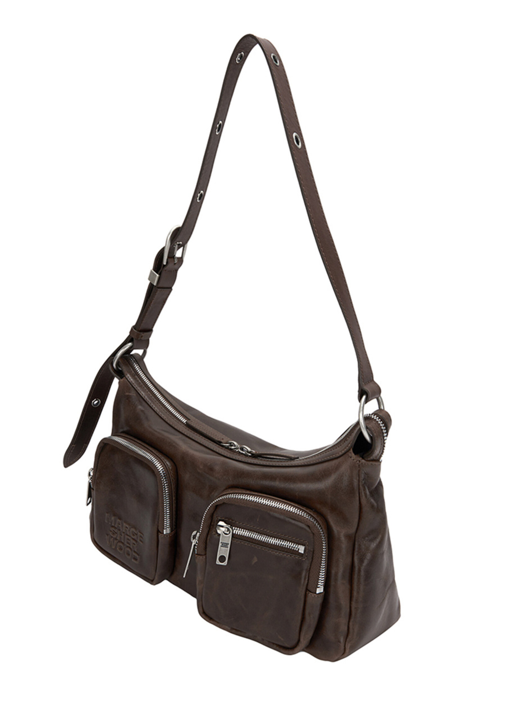 MARGE SHERWOOD OUTPOCKET HOBO BAG IN WASHED BROWN LEATHER
