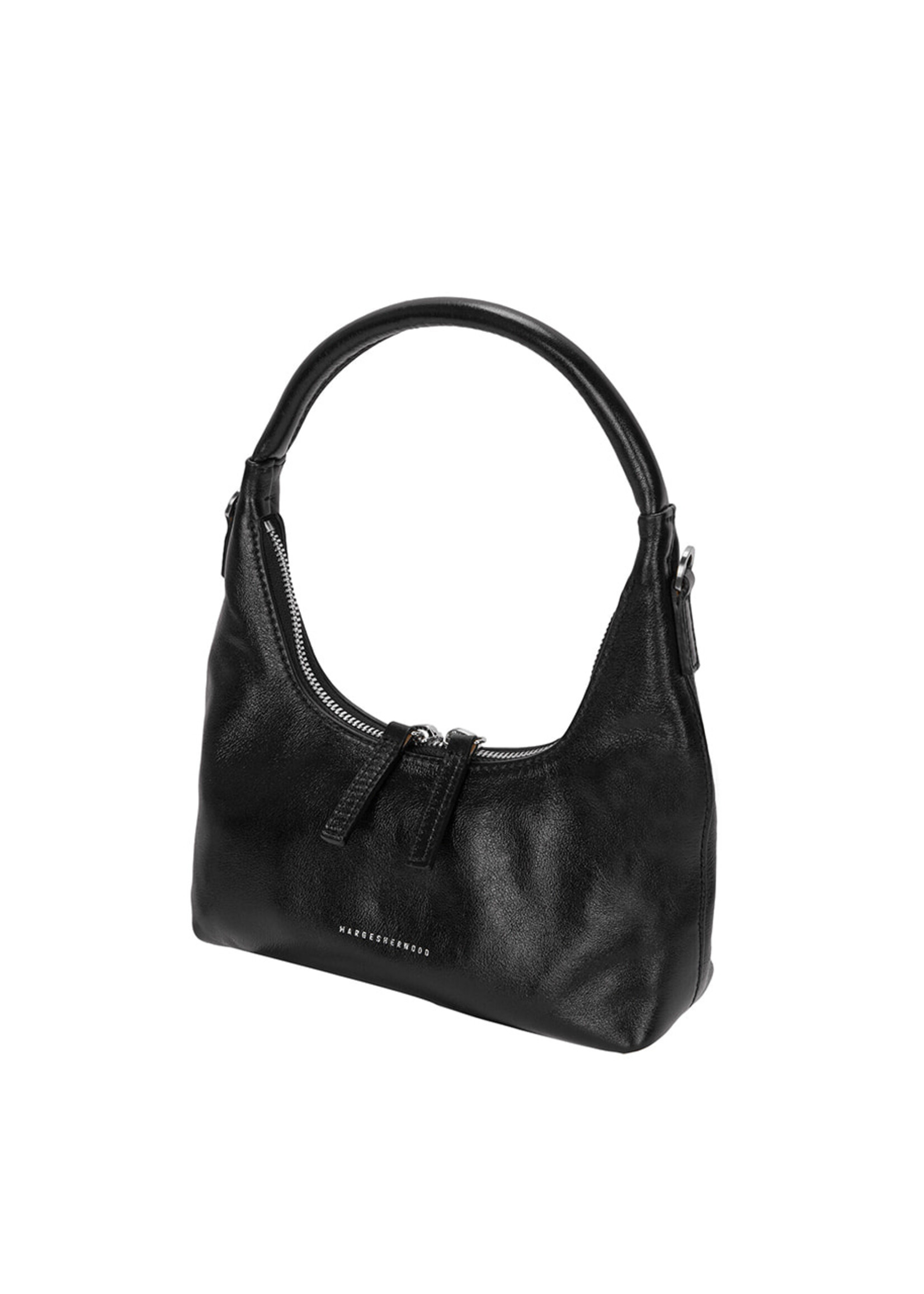 MARGE SHERWOOD Hobo Mini Bag in Glossy Black Leather