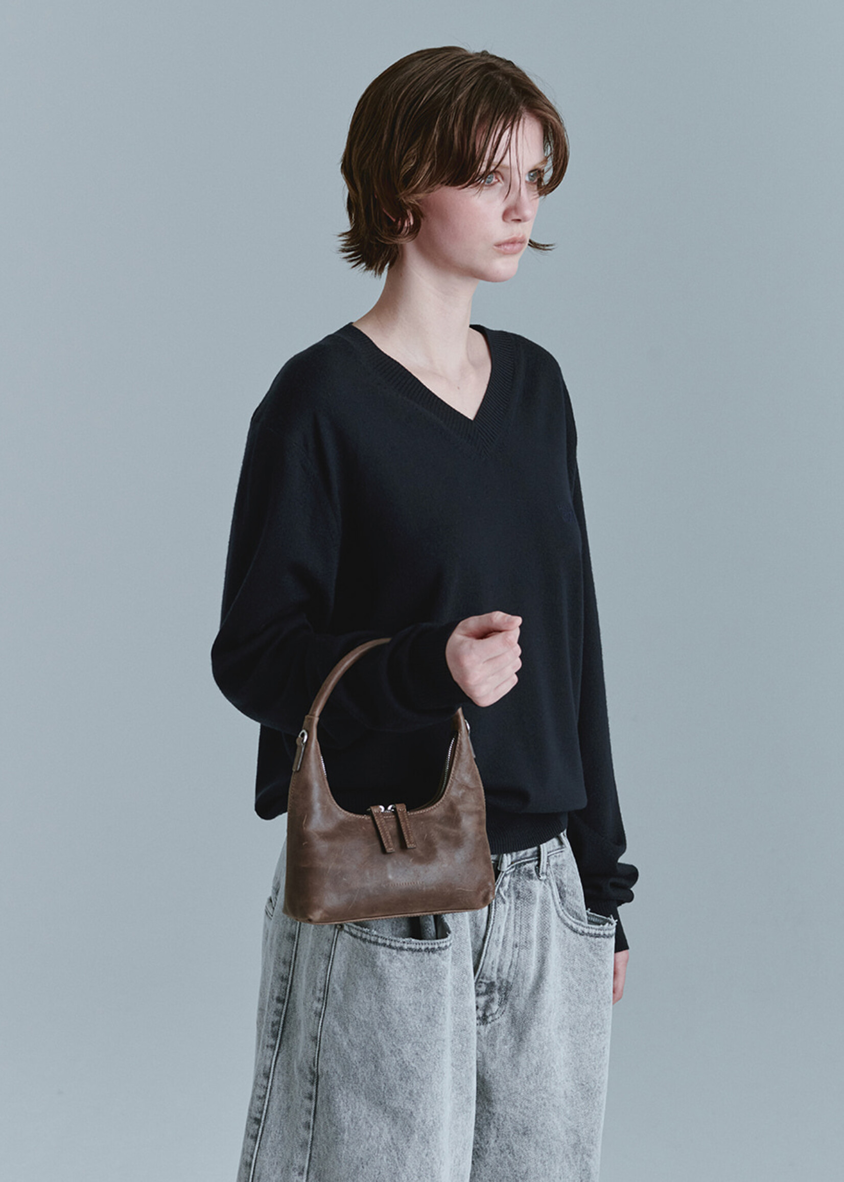 MARGE SHERWOOD Hobo Mini Bag in Washed Brown Leather