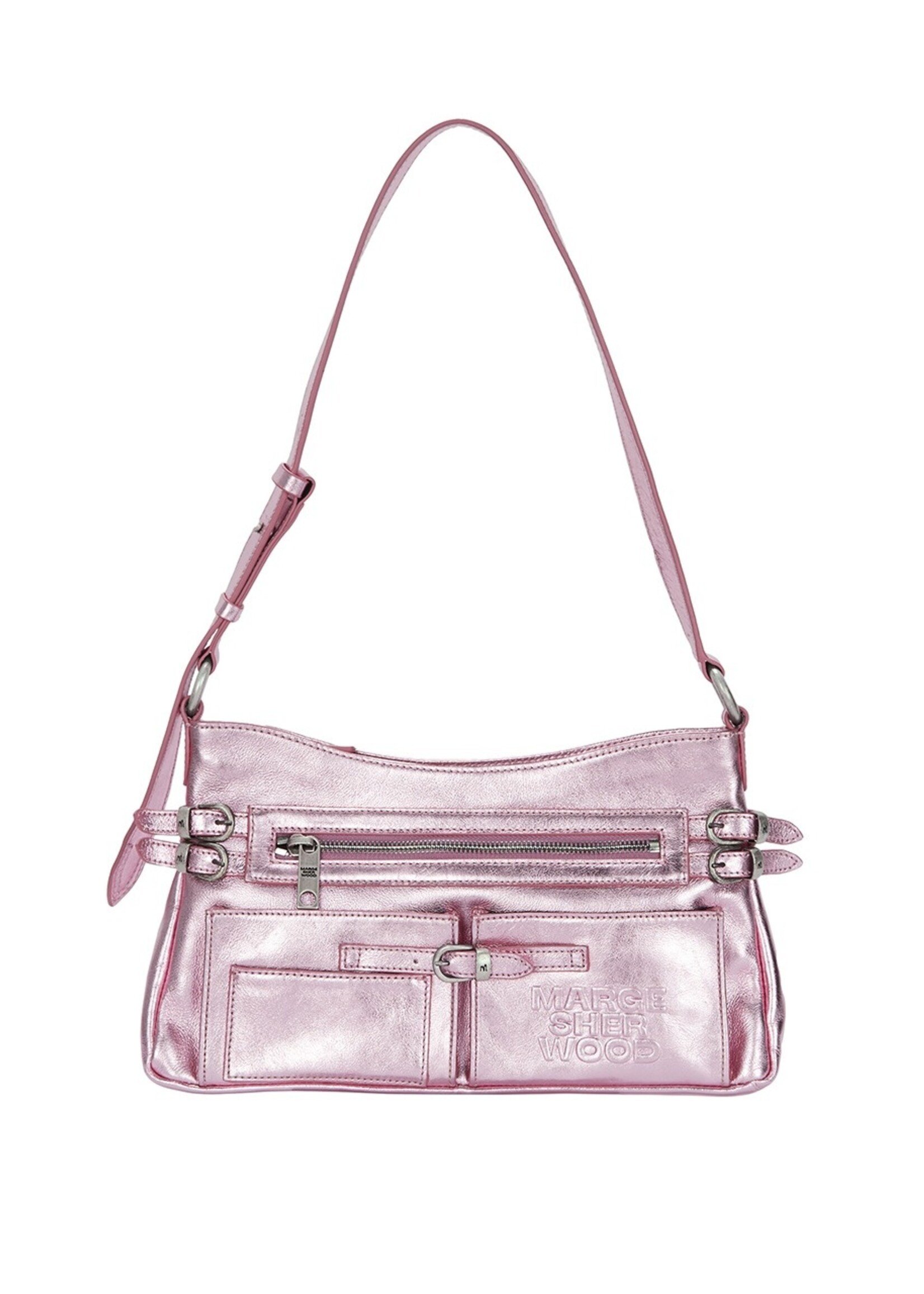 MARGE SHERWOOD Flat Pocket Shoulder Bag in Metallic Pink