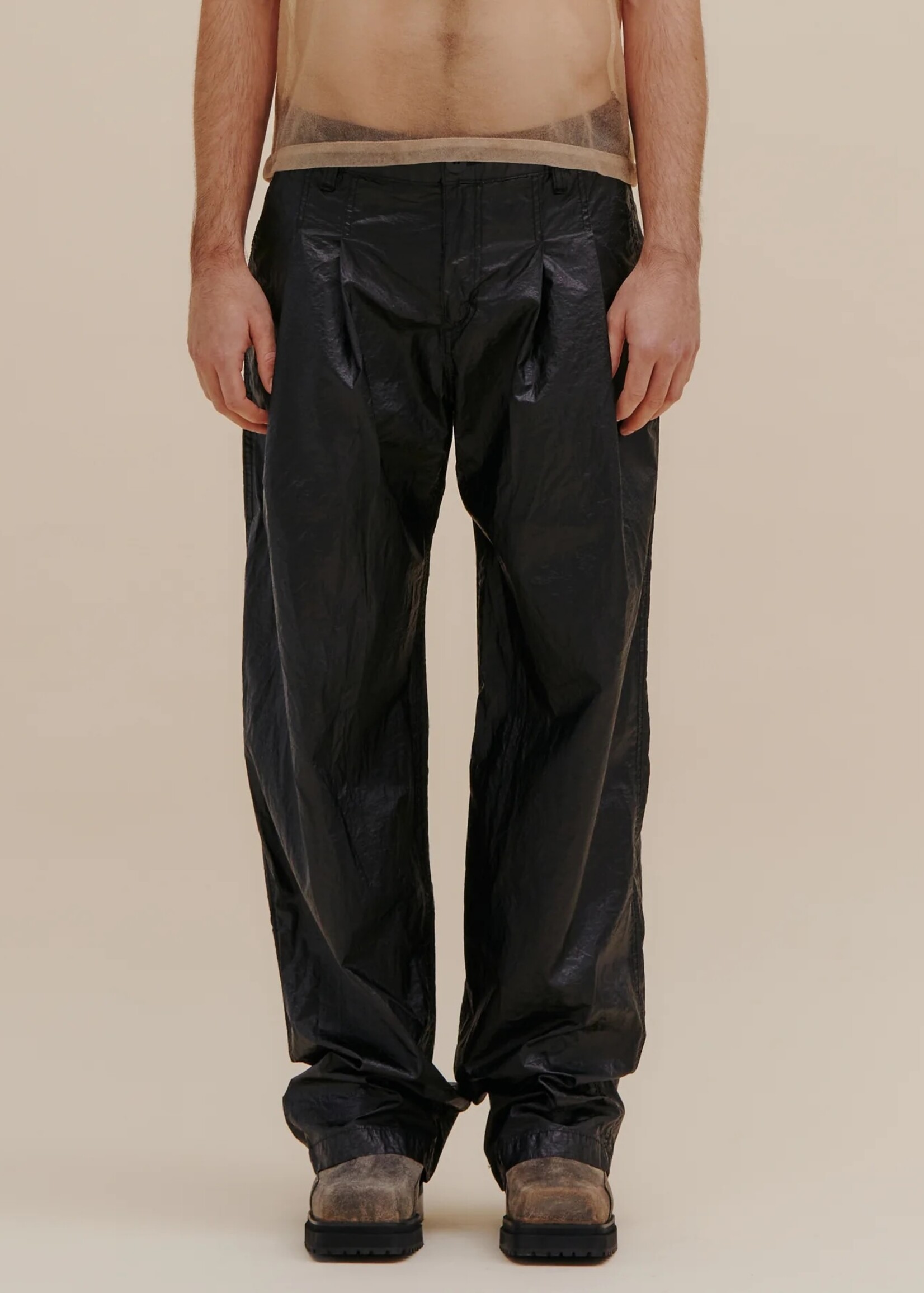 ECKHAUS LATTA Nylon Pleated Trouser in Obsidian