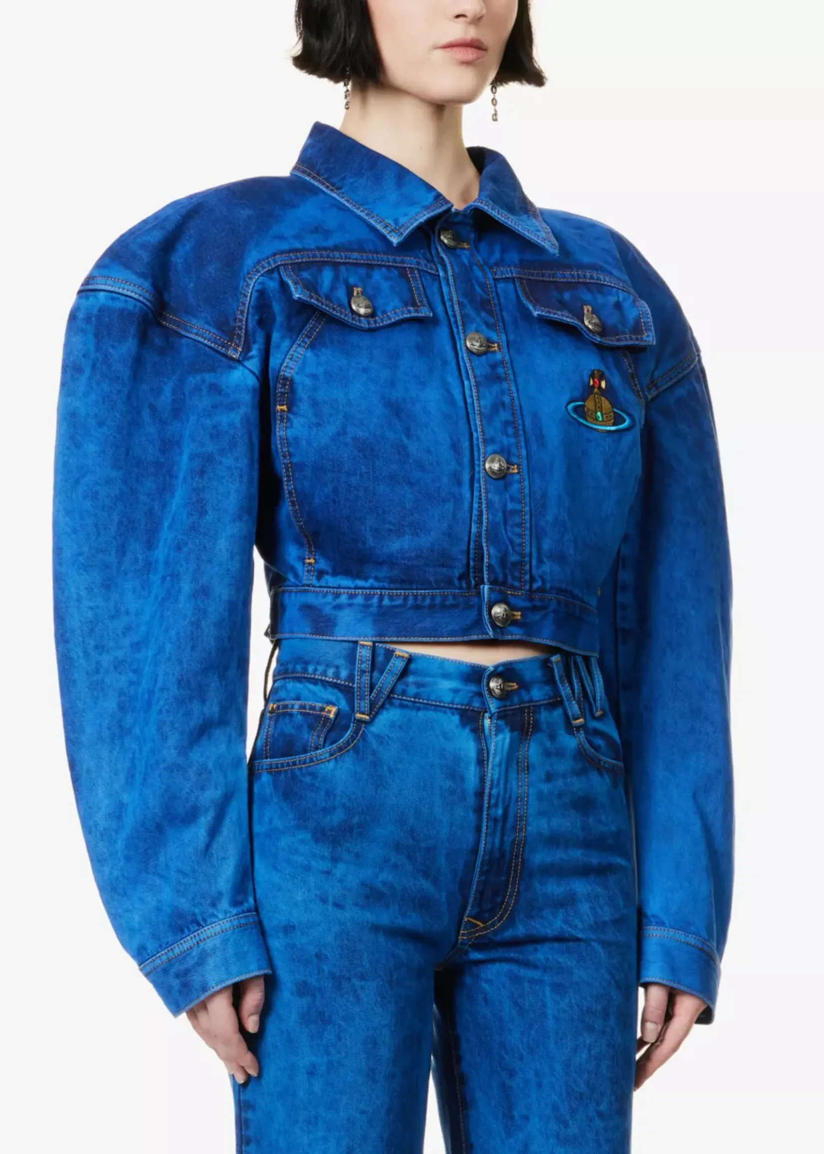 VIVIENNE WESTWOOD Cropped Denim Boxer Jacket in Blue